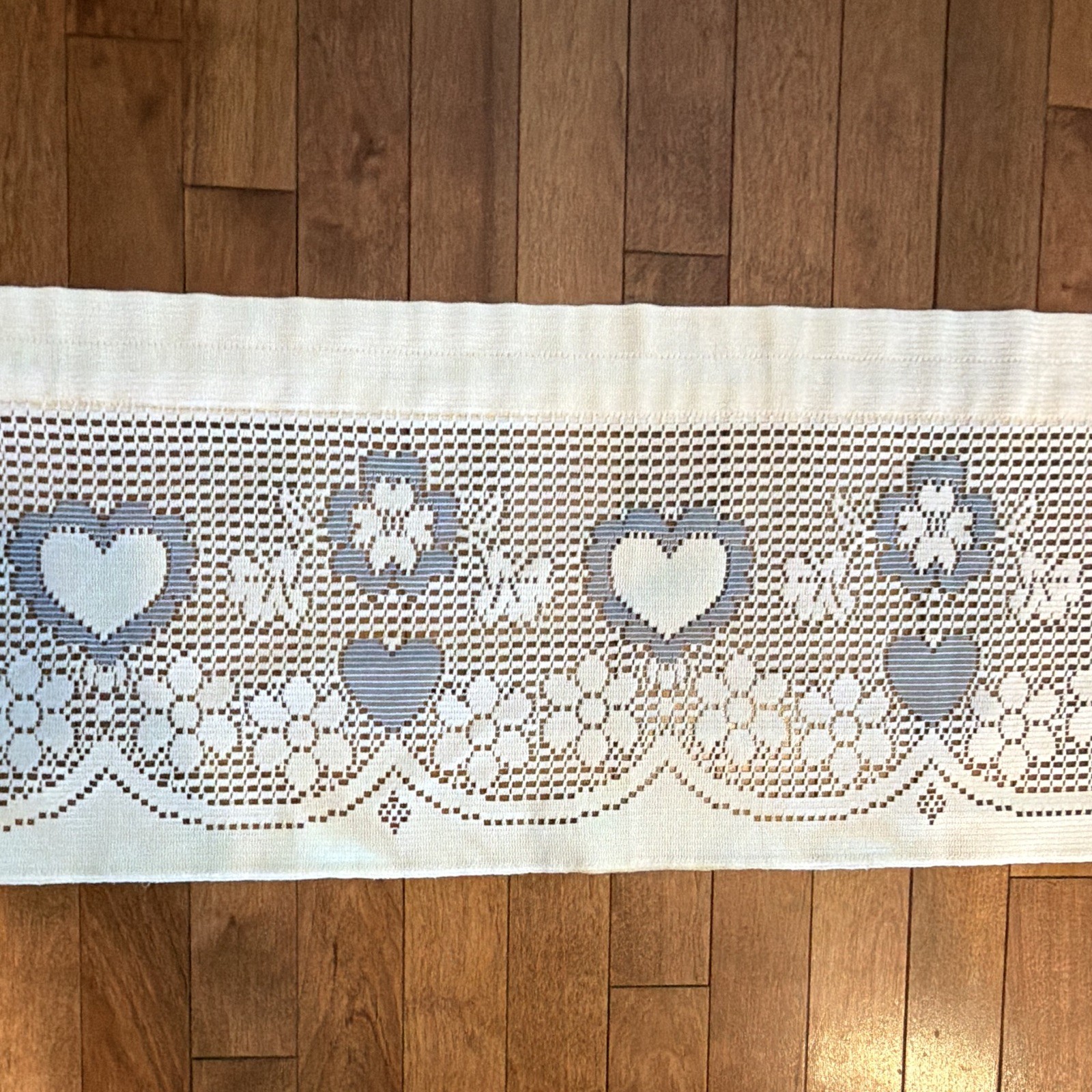 White/Blue Cotton Lace valance Heart & Floral Pattern 1pc Cottagcore