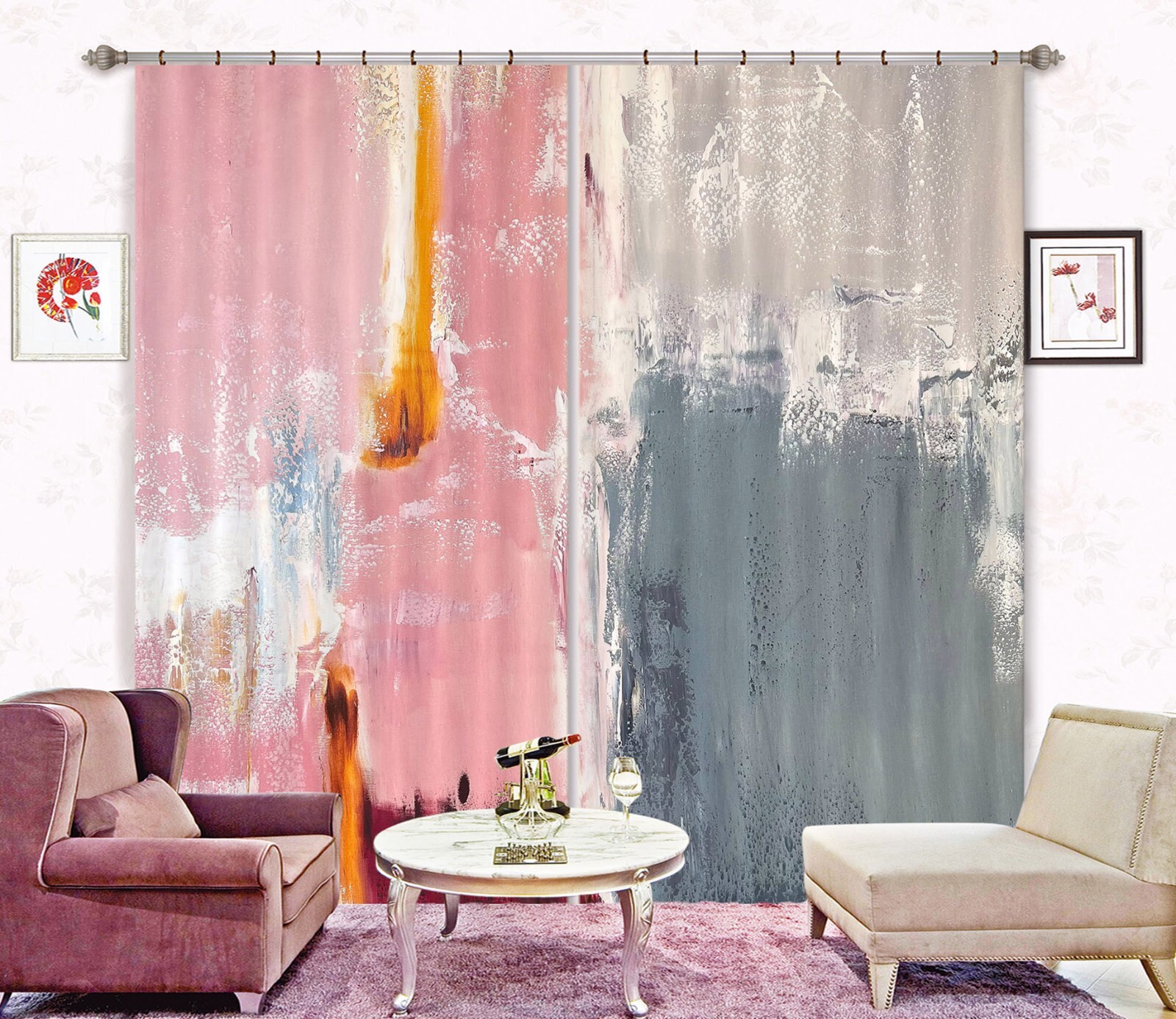 3D Pink Grey G3211 Photo Blockout Curtain Fabric Window Skromova Marina Erin
