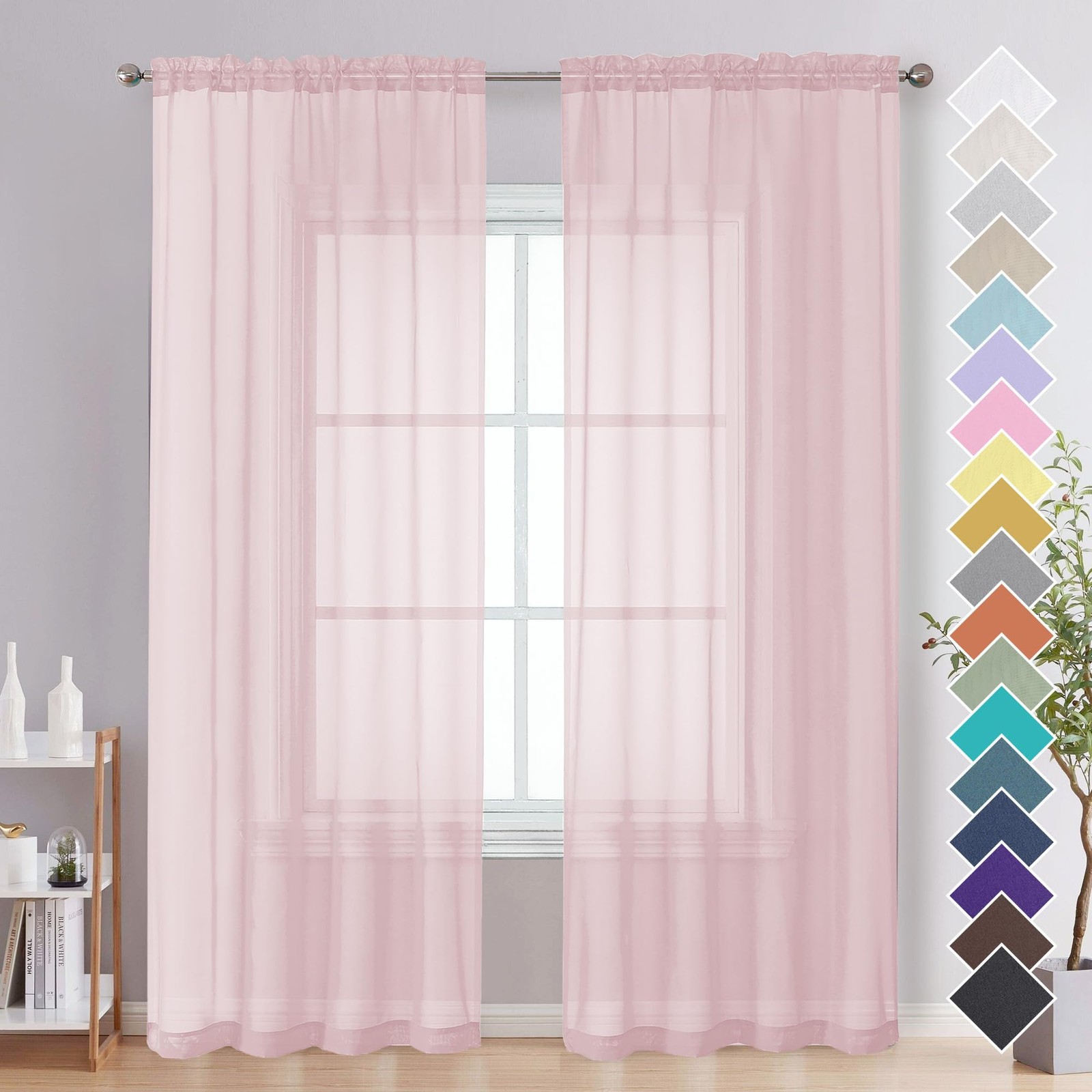 Blush Pink Sheer Curtains 84 Inches Long 2 Panels – Soft Light Filtering Window