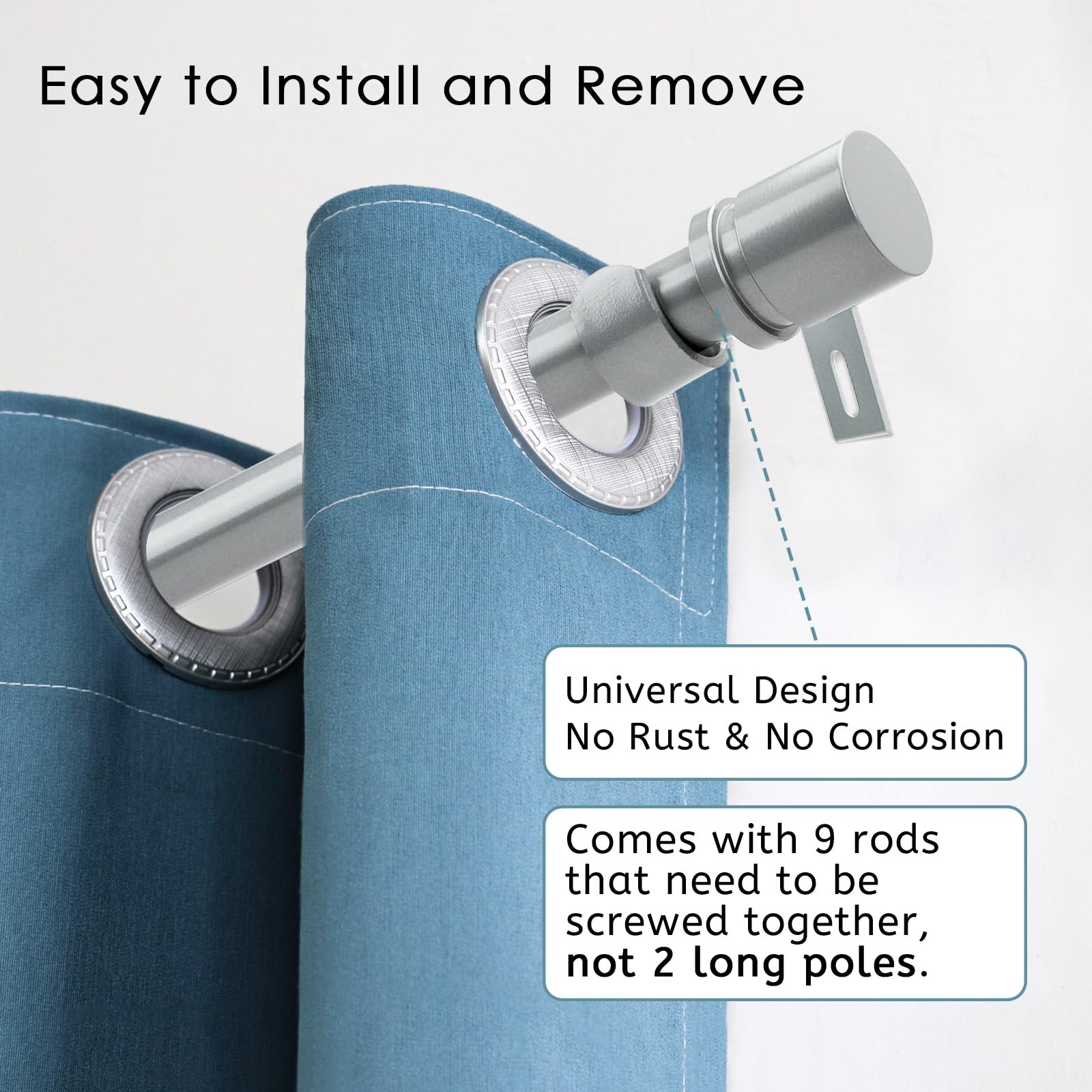 Byondeth Curtain Rods for Windows 16 to 144 Inches 16″ 144″, Silver Gray