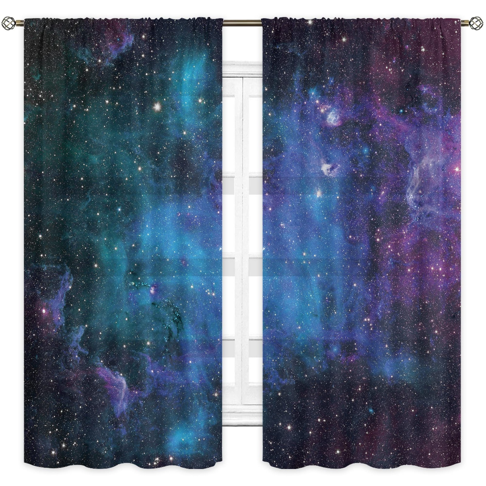 Outer Space Sheer Galaxy Curtains Rod Pocket 41(W) x 62(L) Inch Universe Blue…