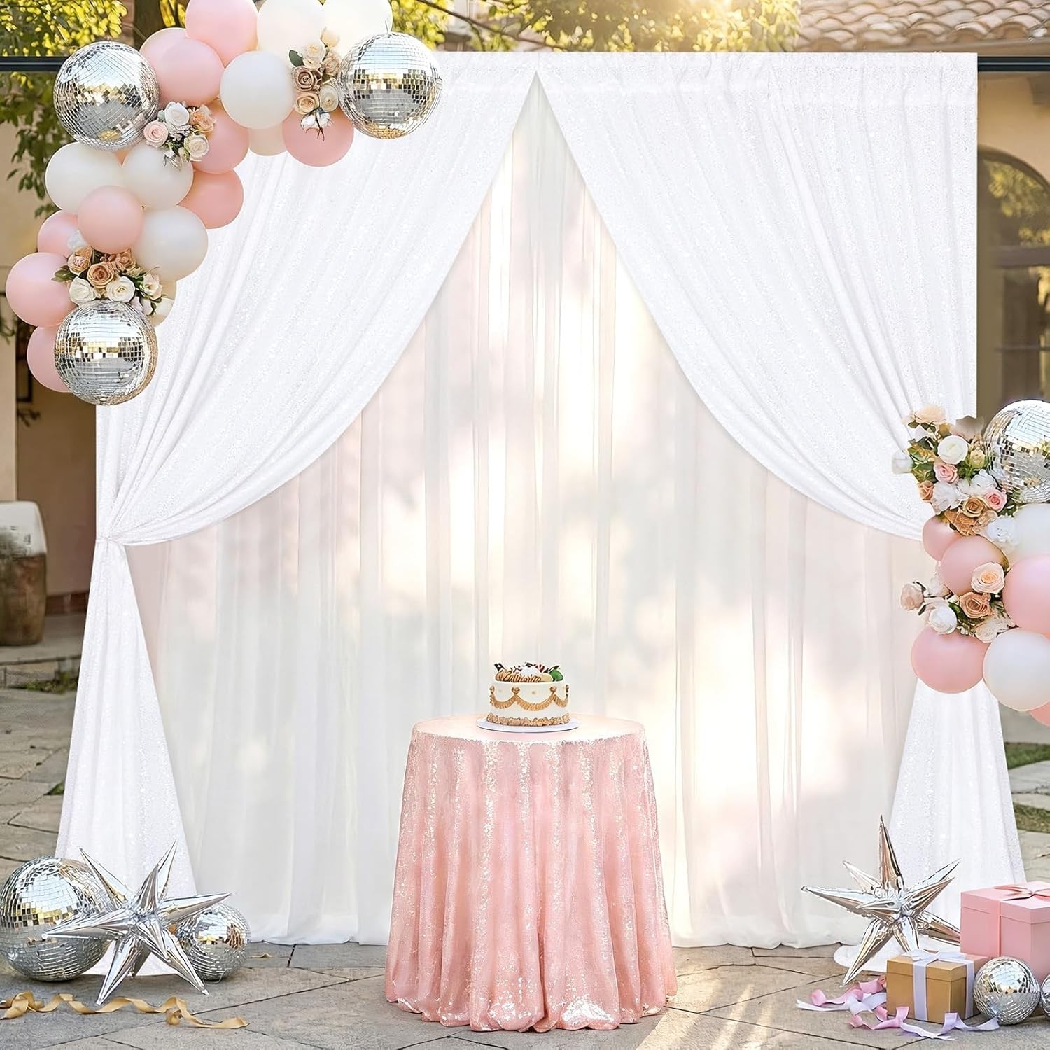 Dazzling White Sequin Backdrop Curtains – 2 Panels, 2FT x 8FT for Celebrations