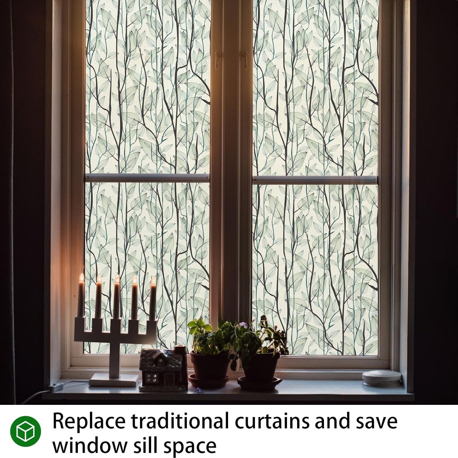 Window Privacy Film Stained Glass Decor Static Cling 17.7” x 78.7” Dark Green