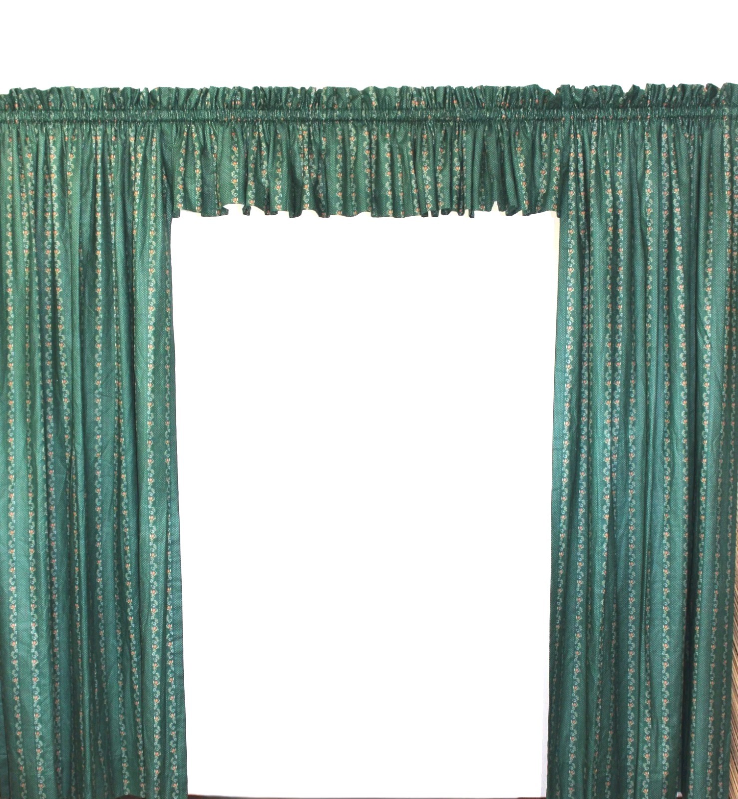 Vtg 1980s Custom Drapery Ensemble 198×67 Green Floral Vine Lined Curtain Panels