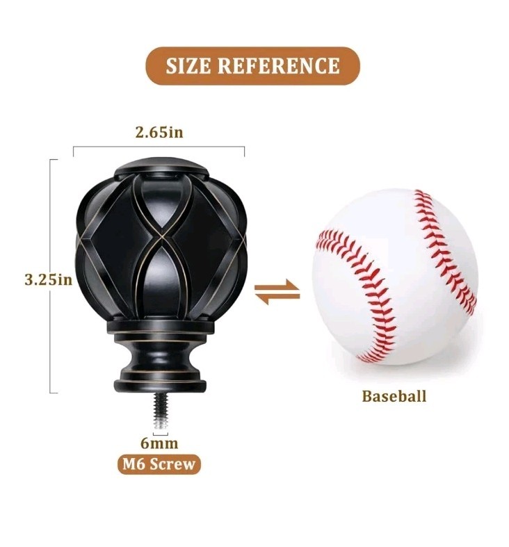 KAMANINA Netted Texture Finial, 2 Pcs Black Decorative Curtain Rod Finial