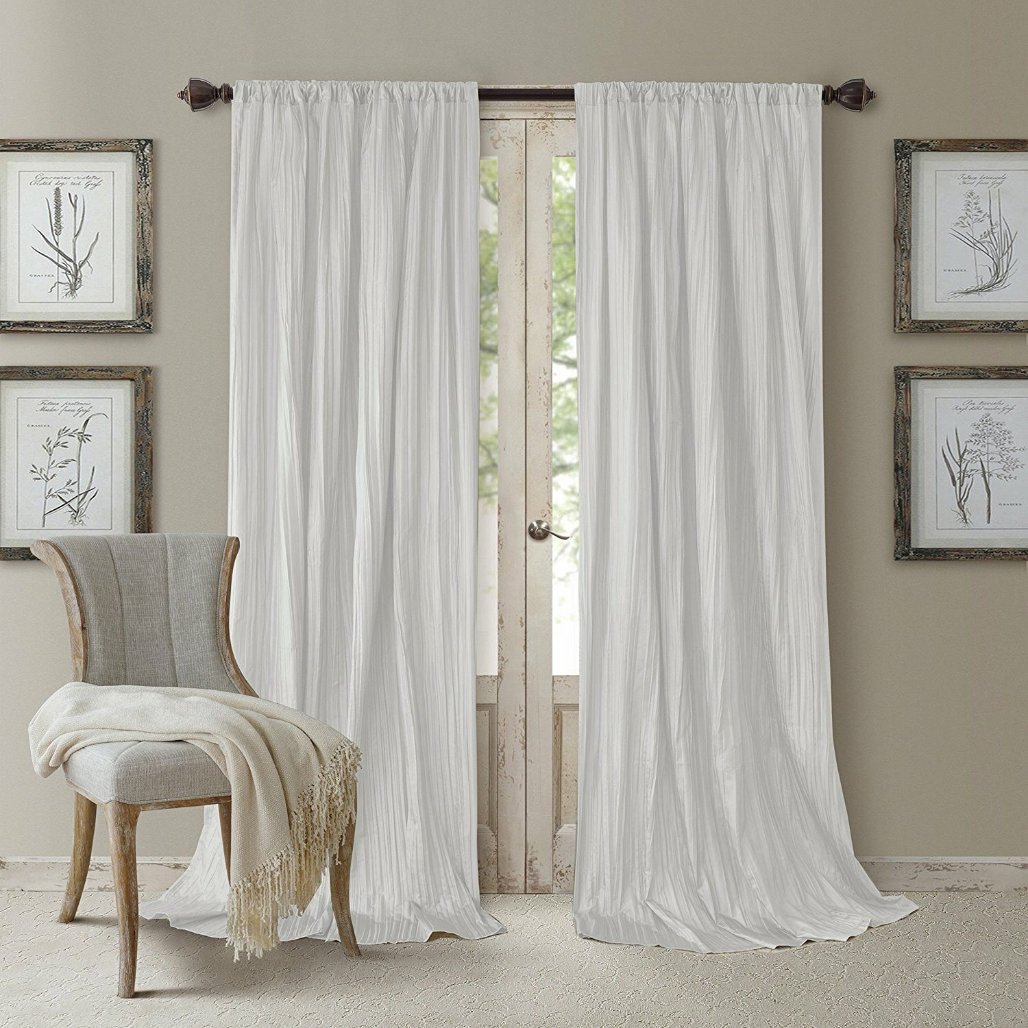 Set 2 Solid White Faux Silk Curtains Panels Drapes Pair WITH SCARF 84 95 108 in
