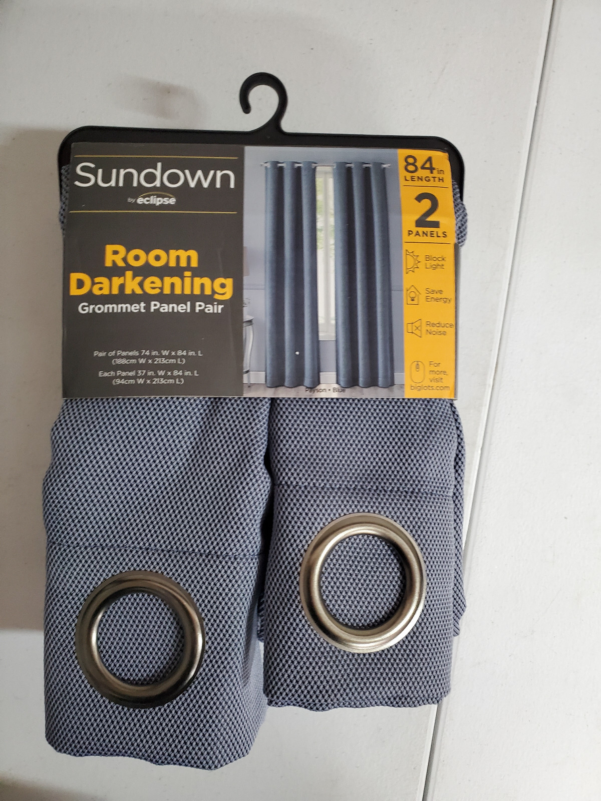 Sundown Eclipse Room Darkening Curtain 2 Panel Pair Payson Gray 74″WX84″L NEW