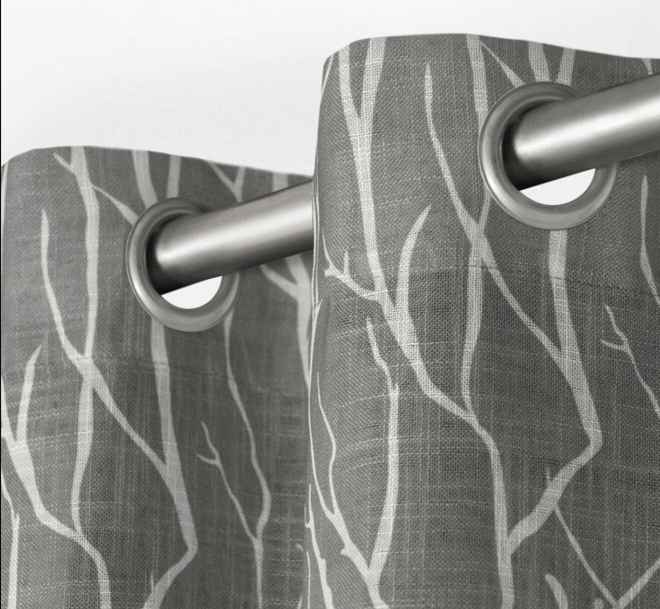 39”x 83” Pair Curtain Panels Gray Silver Grommets Silver Branch Pattern