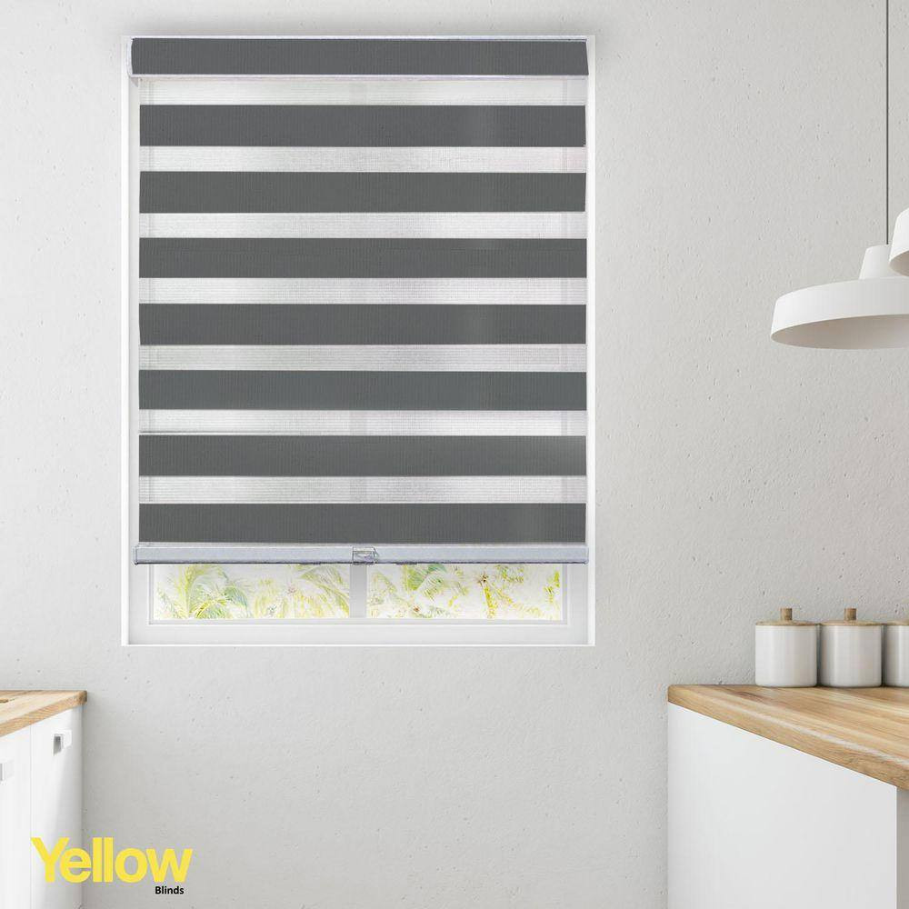 Gray Cordless Room Darkening Polyester Dual Layer Zebra Roller Shades-44 In. W X
