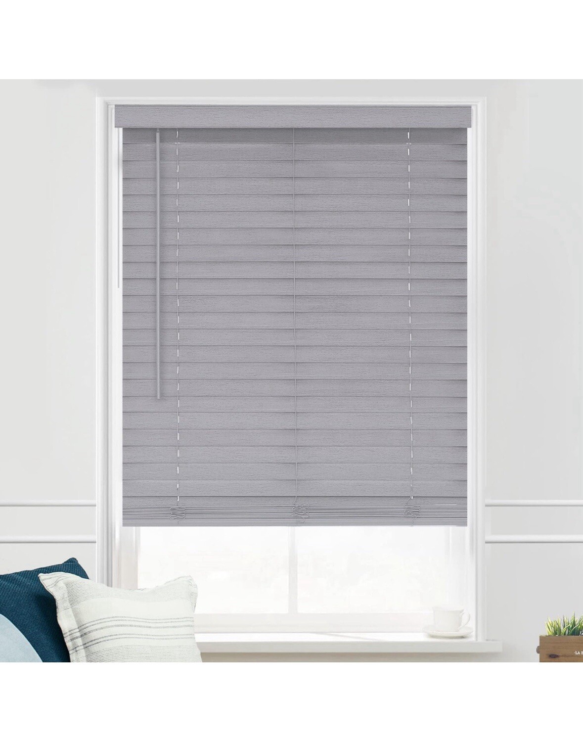 MOOD Architectural Faux Wood 2in Blinds Driftwood Gray – 47″ W x 72″ H