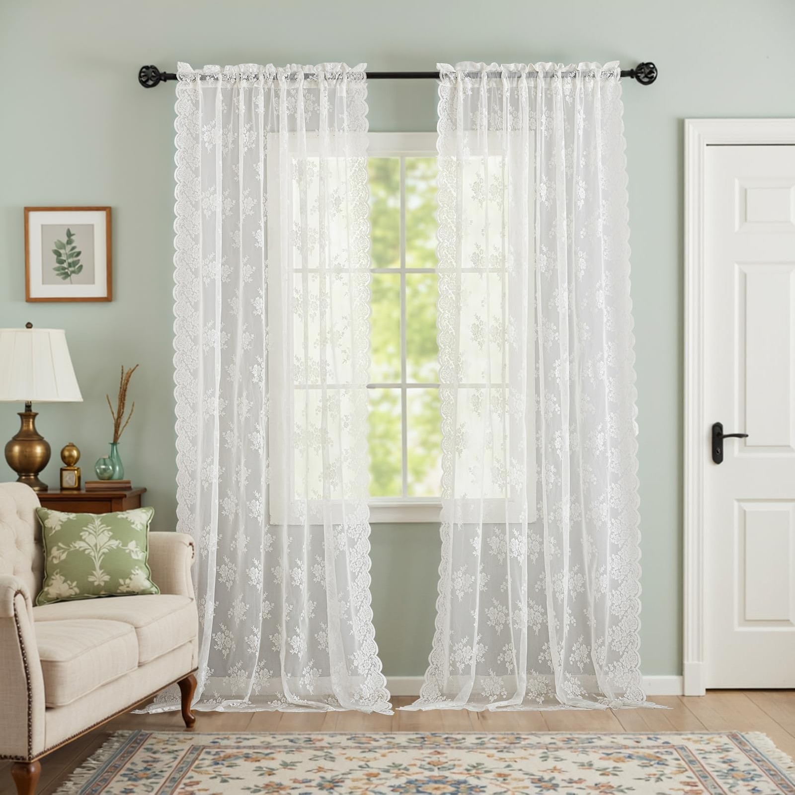 Kotile Ivory Lace Curtains 72 Inches Long 2 42″W x 72″L (Pack of 2),