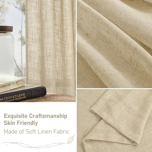 30 Inch Cafe Curtains for Kitchen Window, Semi 34″W x 30″L (Pack of 2) Linen
