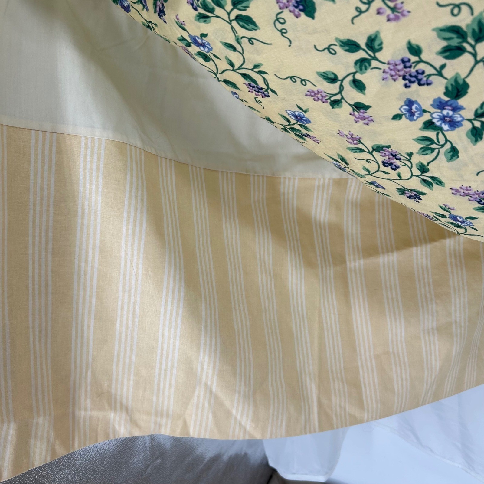 Longaberger Cafe Curtain Window Valance Yellow Blue Floral Striped Cottagecore