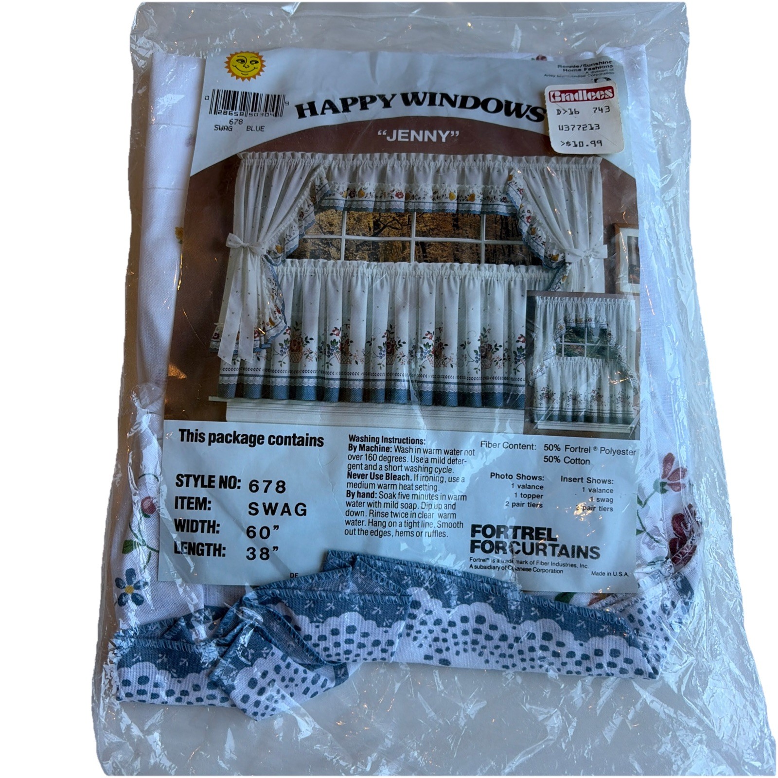 Vintage Floral Ruffled Swag Curtain Set 38″L x 60″W 2 Pieces Bue Cottagecore NWT