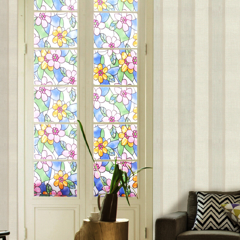 3D Floral Stained Glass Sticker Frosted Statics Cling Window Films Opaque Decor