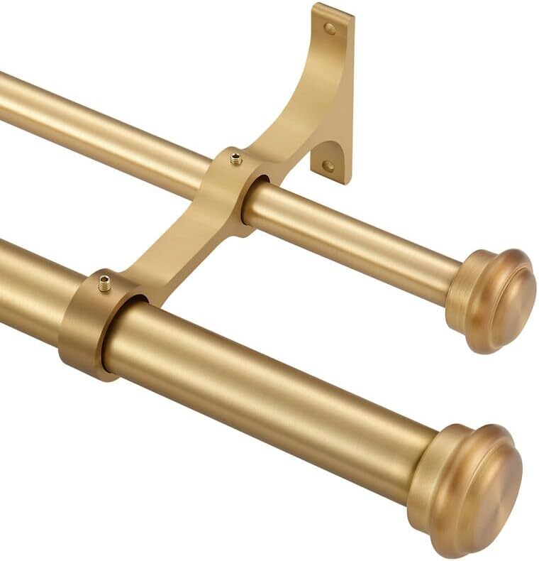 Double Curtain Rods 36-72″, Warm Gold Double Rod Curtain Rods, Double Window …