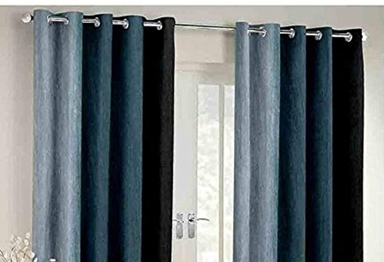 2 Piece Ombre Black Eyelet Ringtop Grommet Door Window Curtains Set 5 7 8 9 Feet