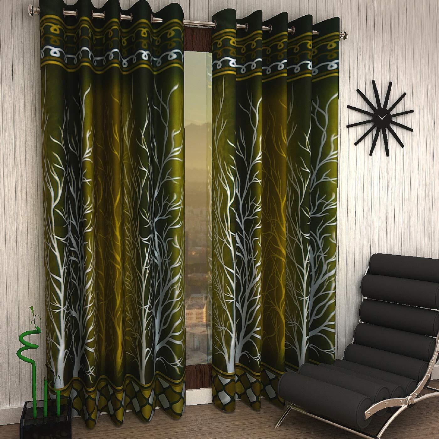 2 Piece Eyelet Polyester Door Curtain Set 7ft Green