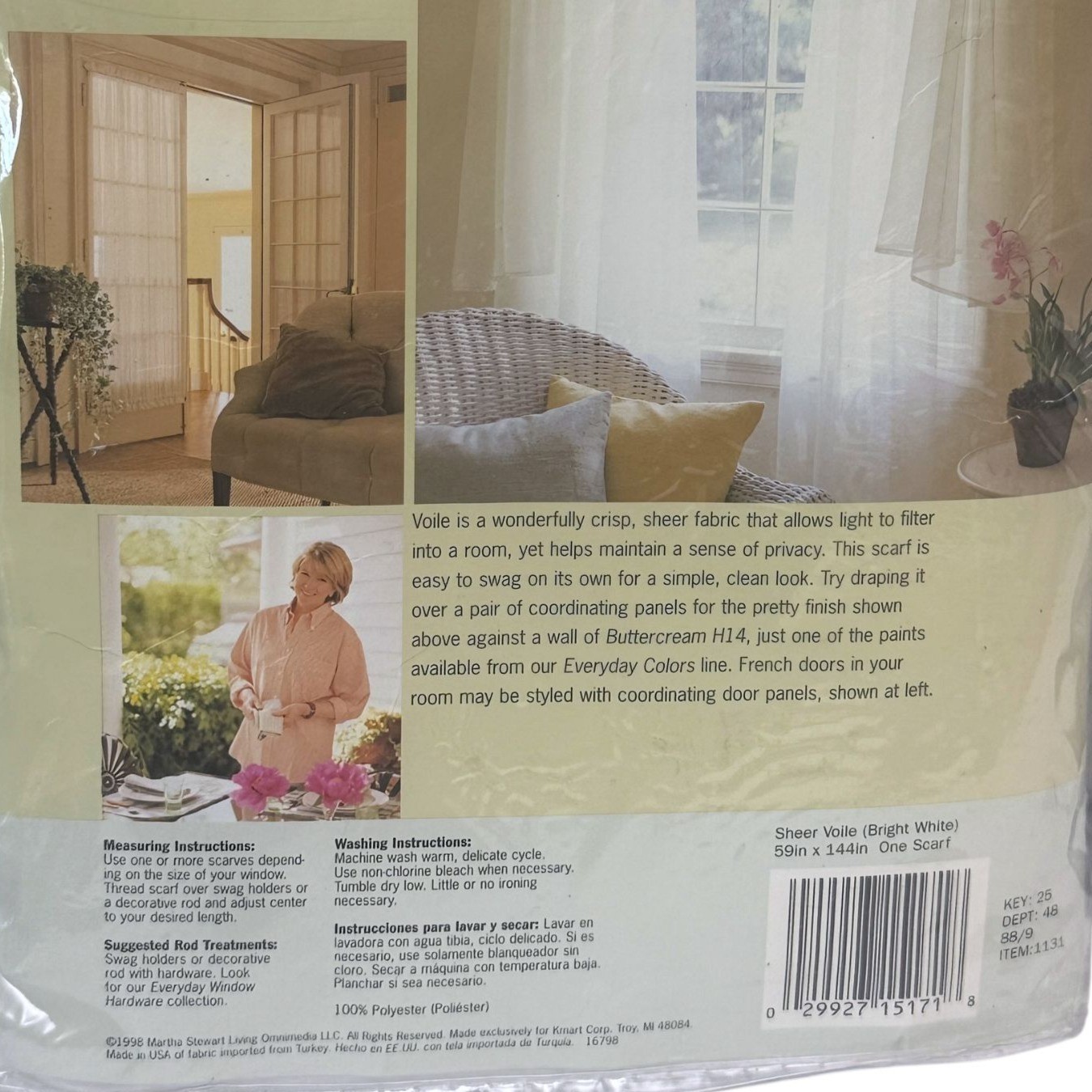 MARTHA STEWART Sheer Window Scarf White Voile 12ft Rectangle Vintage Curtain New