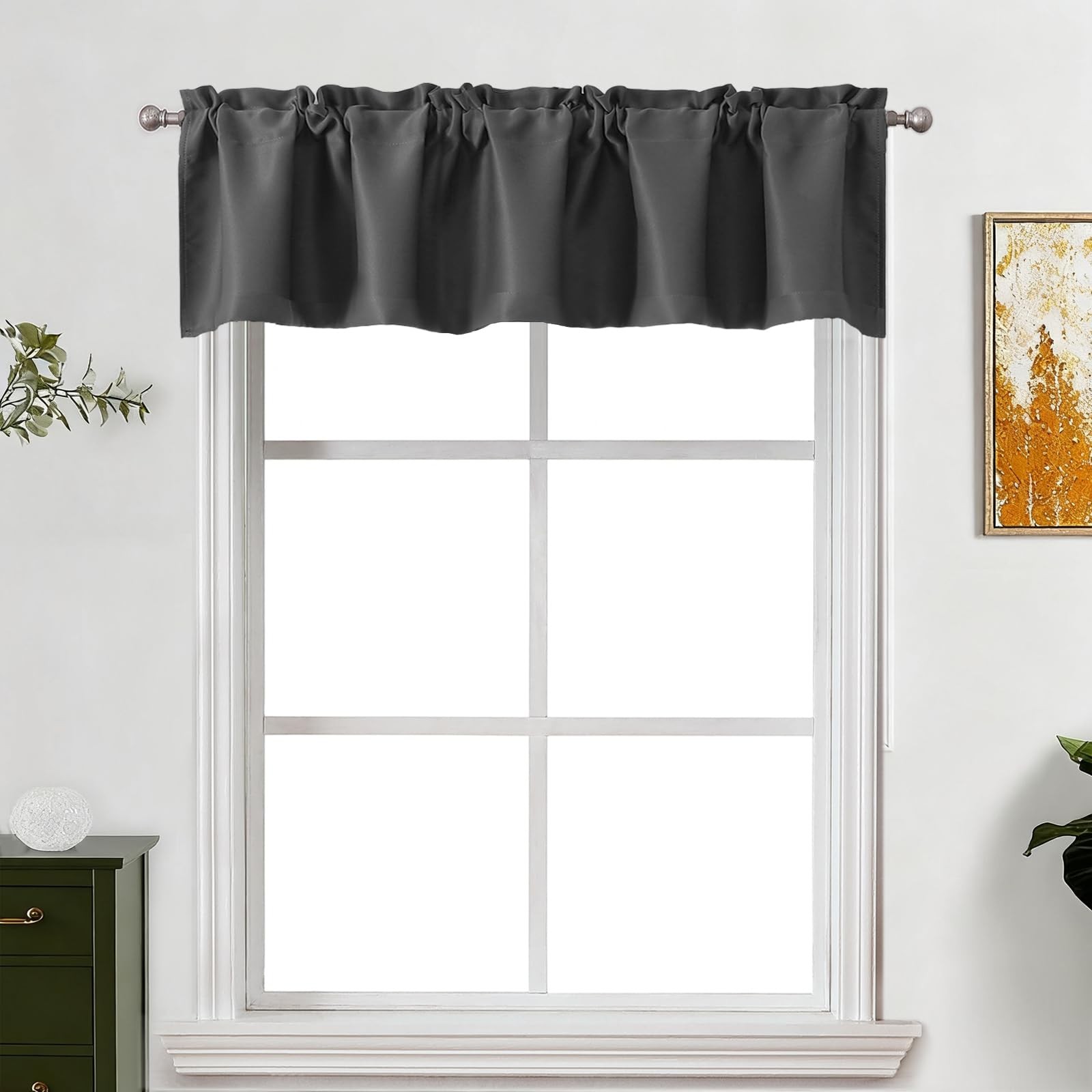 Lecloud Grey Valance for Windows 12 Inch 52″W x 12″L (Pack of 1),