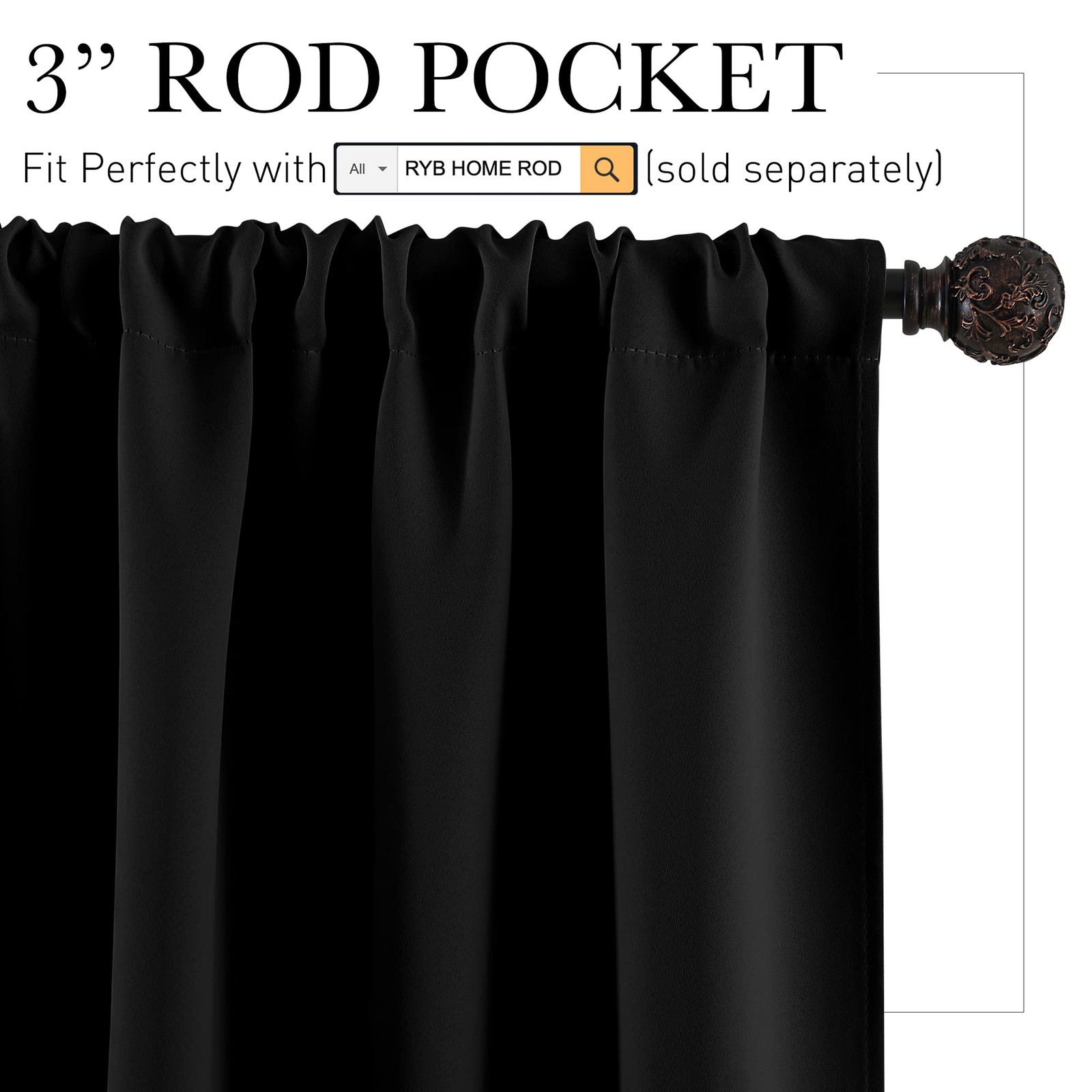 Bedroom Blackout Curtains 45 inches Length – Black Curtains Light UV Block