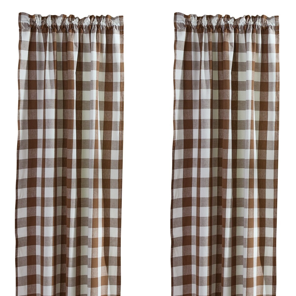 WICKLOW BROWN AND CREAM CHECK CURTAIN PANELS, 72X63, NEW IN PKG