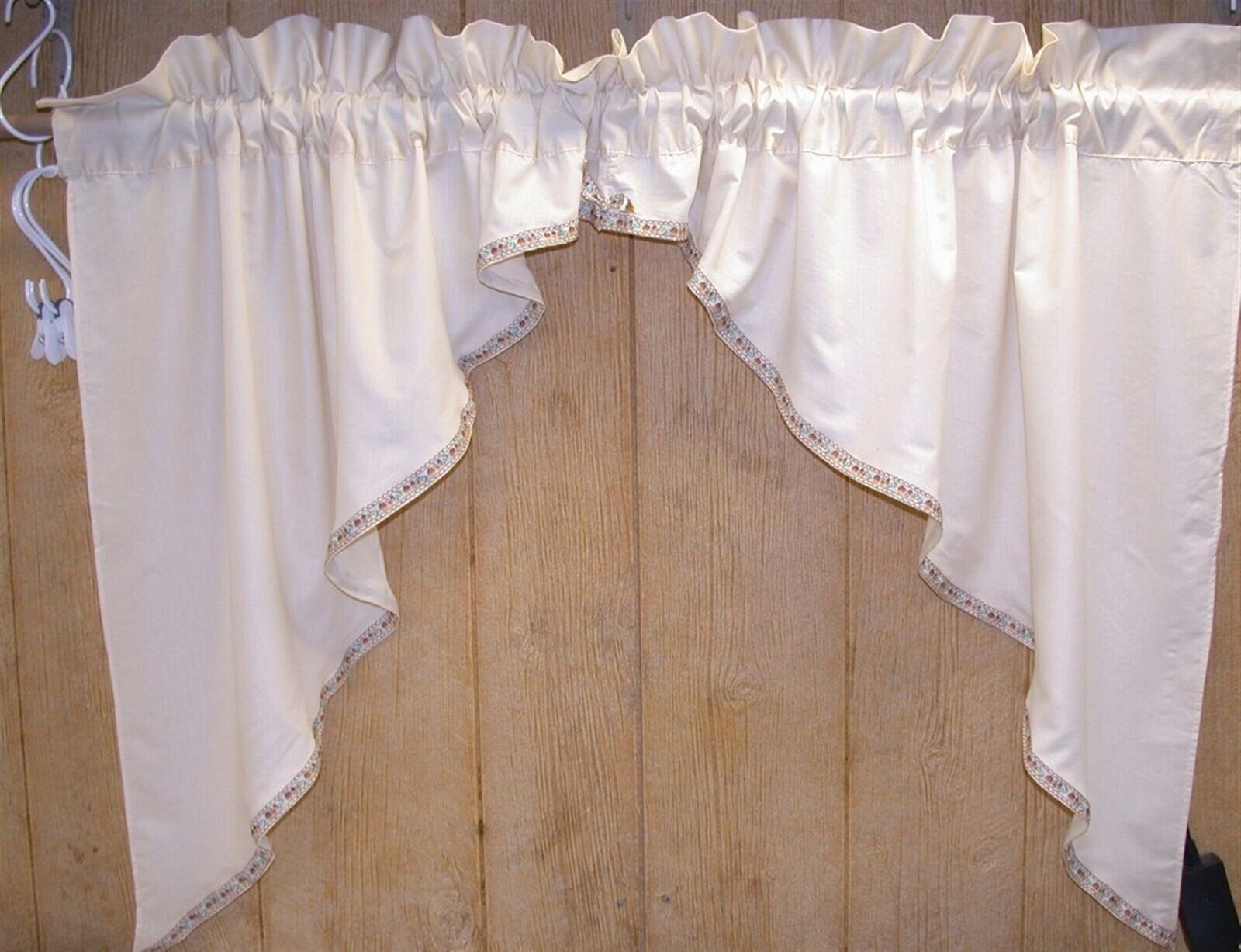 (1) Waterfall Valance with Braid Trim ~ Cream Brown ~ 38 L x 88 W **NEW**