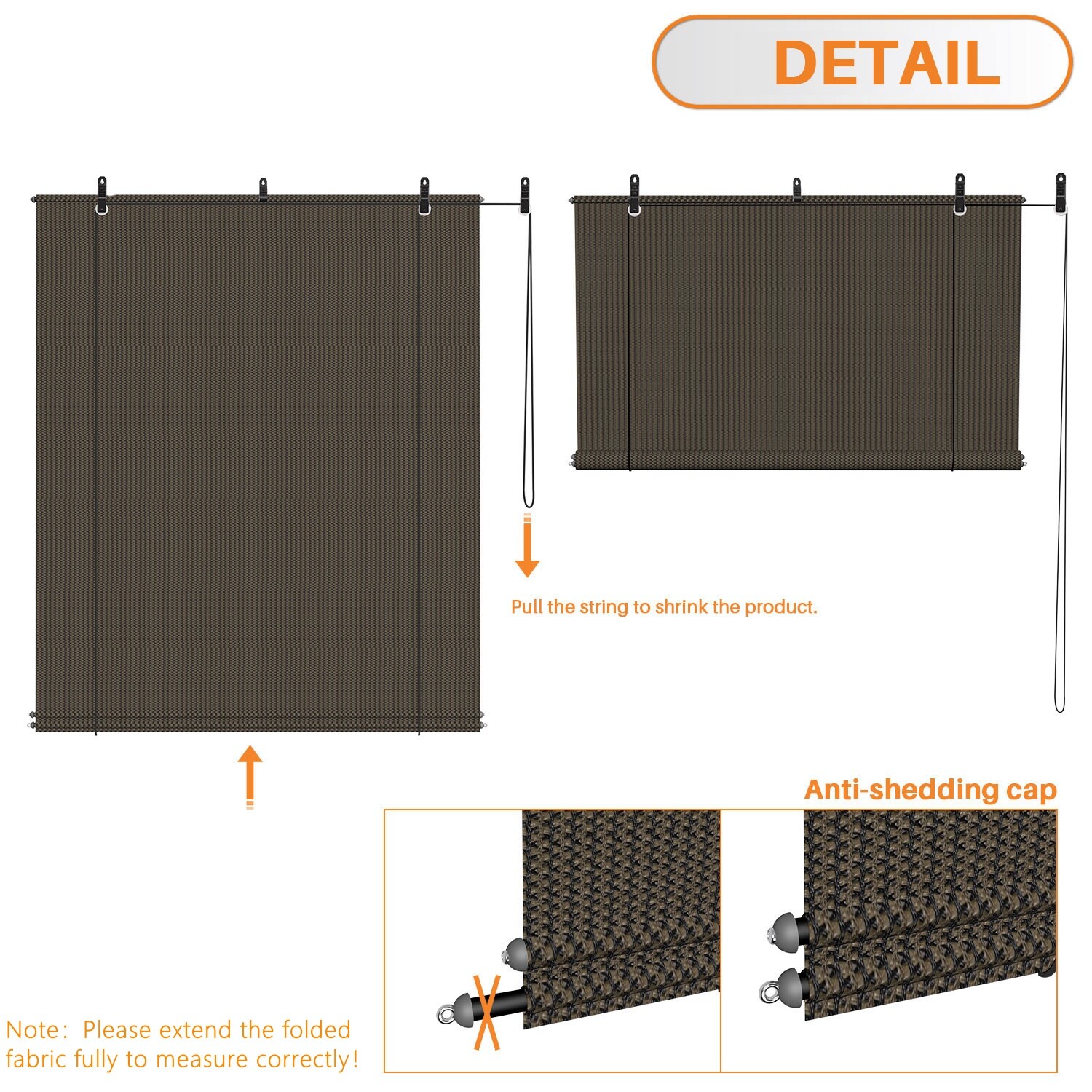 Outdoor Roll Up Shade Roller Blind UV Block for Patio Porch Pergola Office Brown