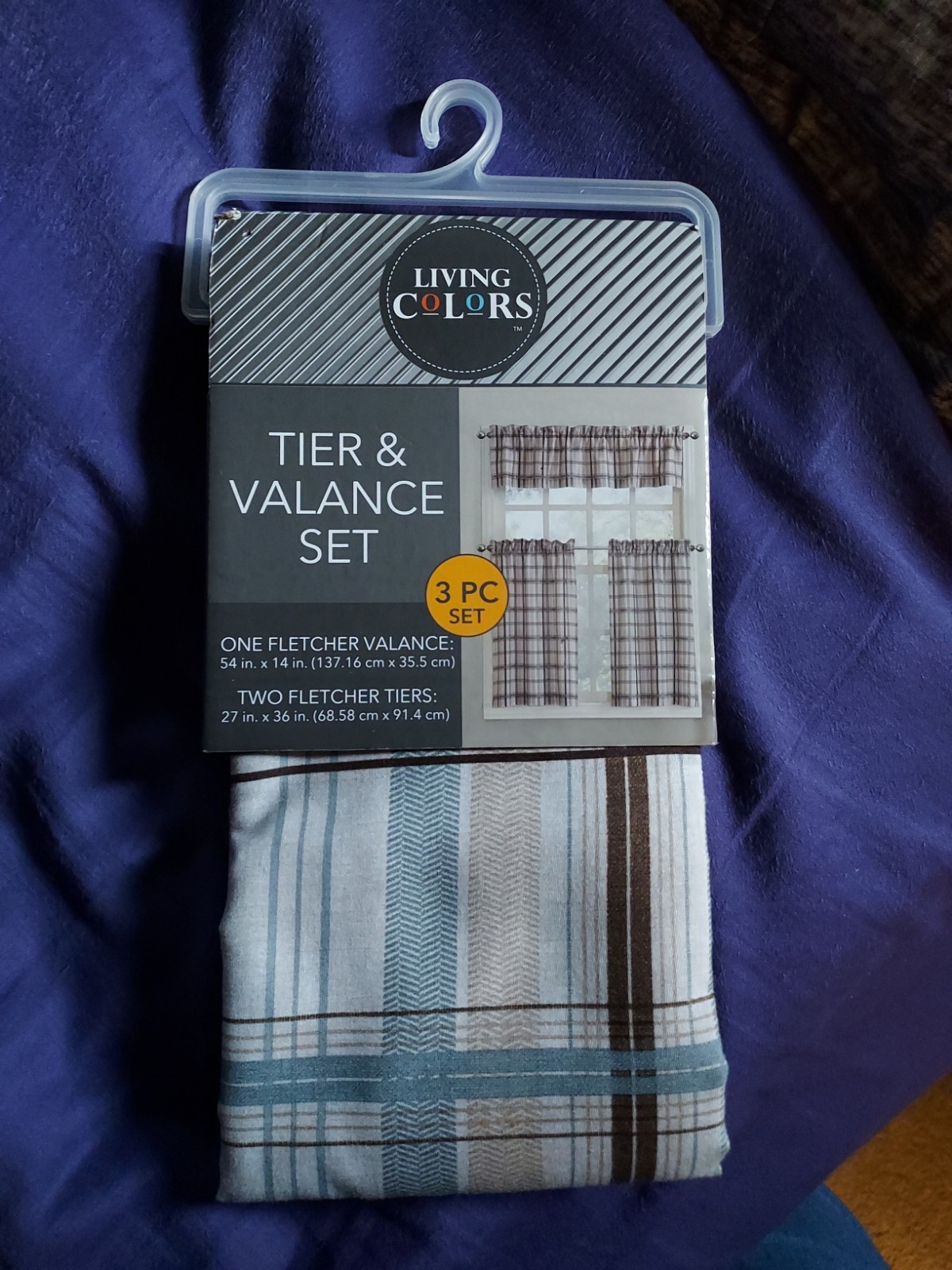 3pc. Curtains Set:2 Tiers(27×36″)& Valance(54×14″)MULTICOLOR FLETCHER MINERAL,LC