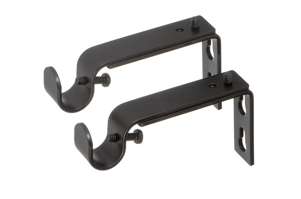 2 Pack Adjustable Curtain Rod Brackets for 1/2 or 5/8 Inch Rods Black