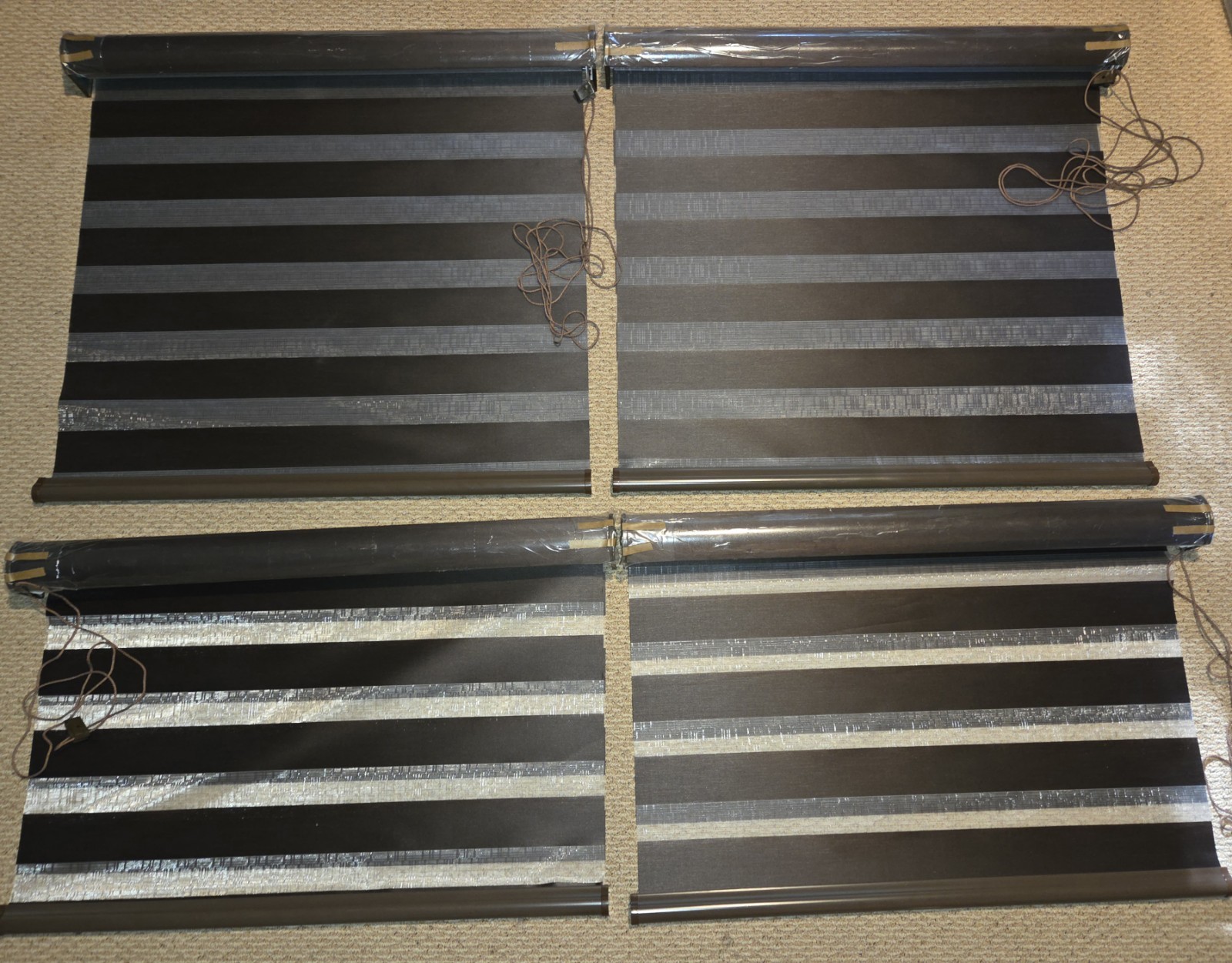 Set of 4 Bali Custom Dual Layer Zebra Shades Espresso Brown 35” x 84”
