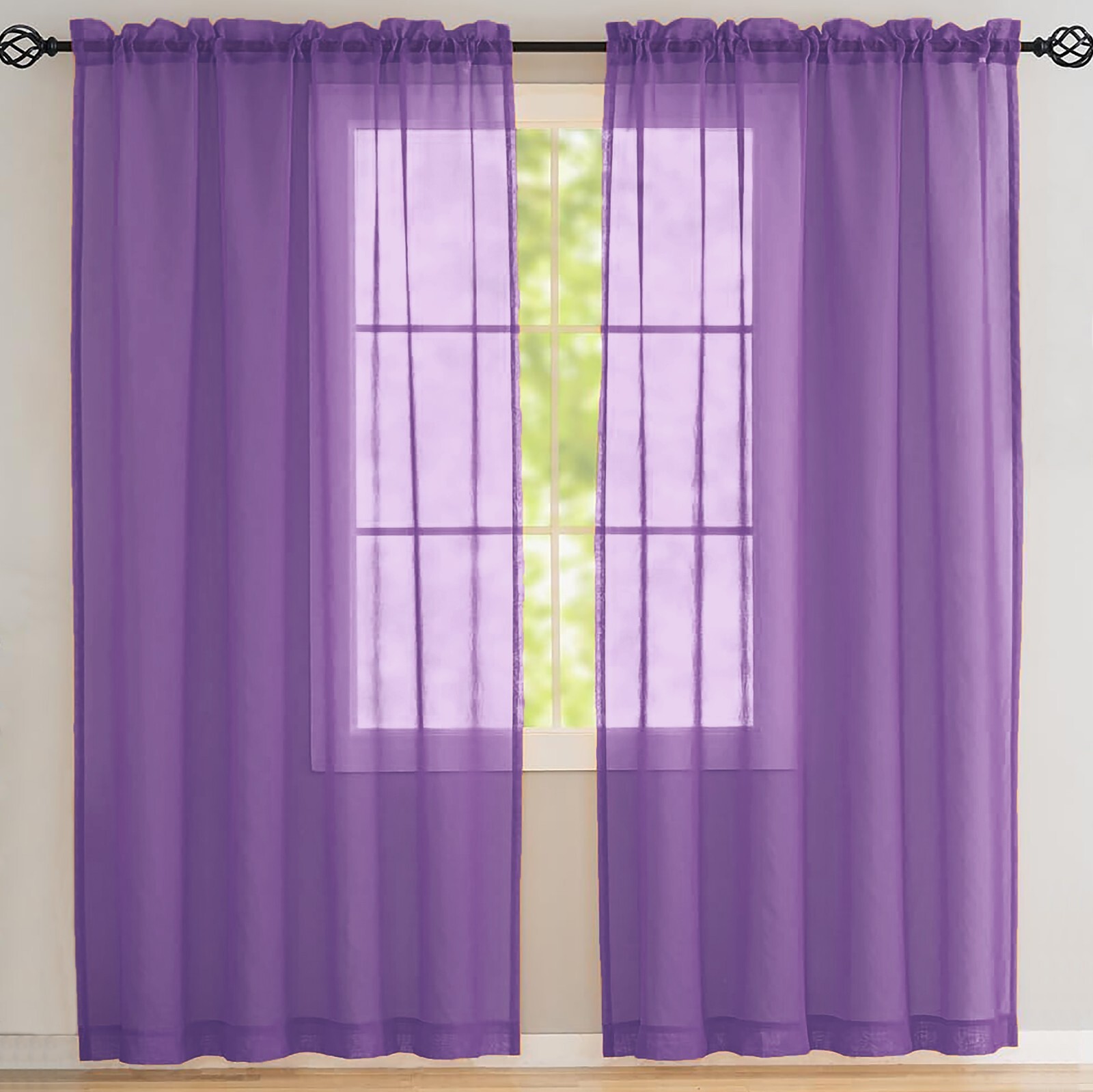 63″ Inches Long – 2 Panels Sheer Window Rod Pocket Curtain Set