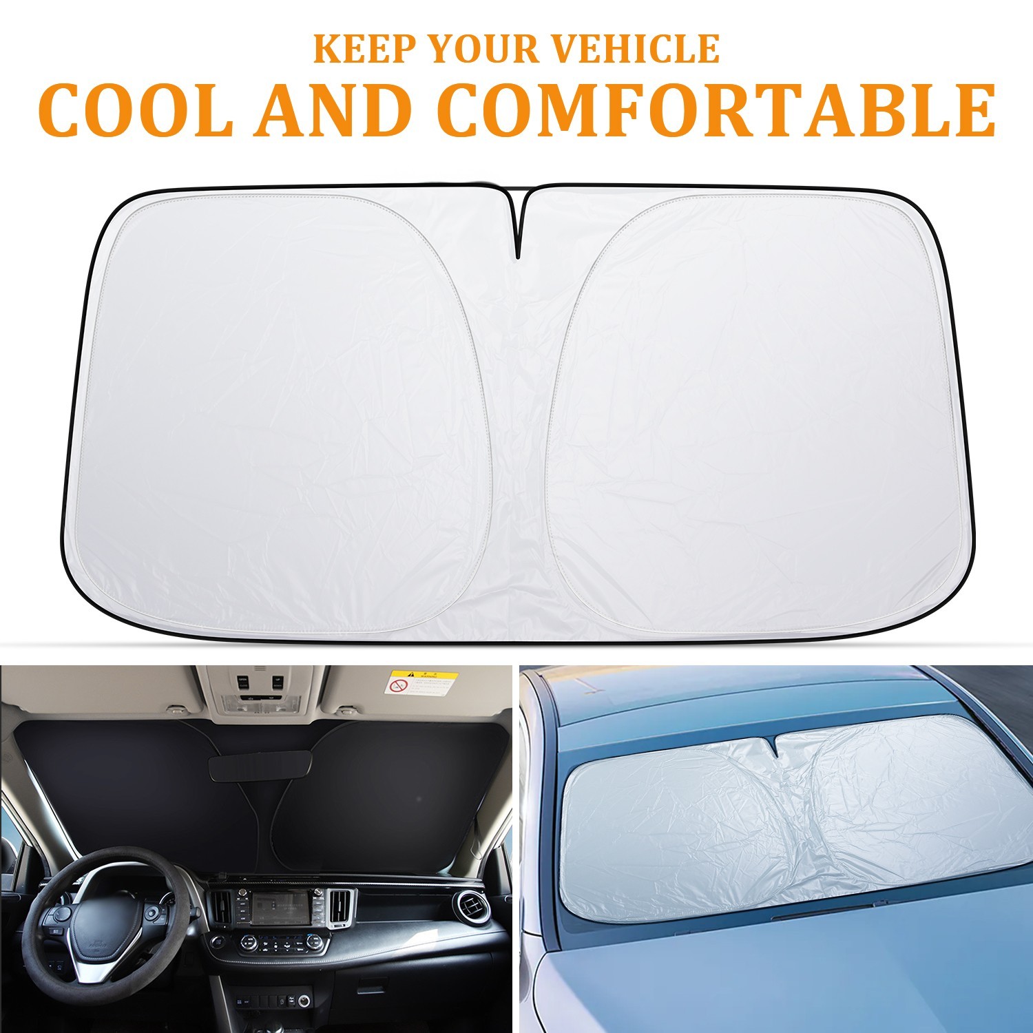Universal Foldable Car Windshield Sun Shade | Heat Shield&UV Blocker | Most Cars