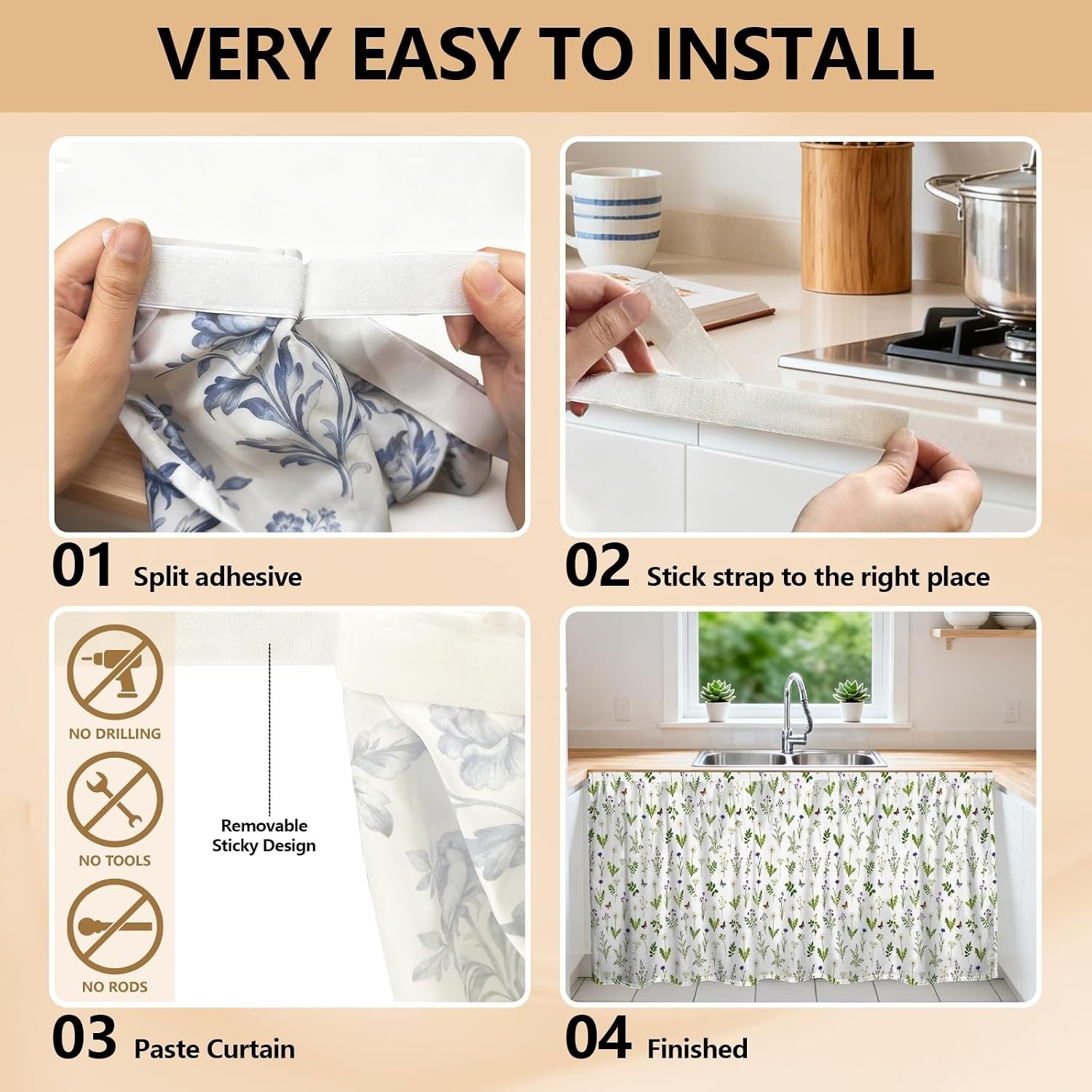 Chic Wildflower Cabinet Curtain – Easy Install, Dust-Proof at 51.18×27.55 Inches