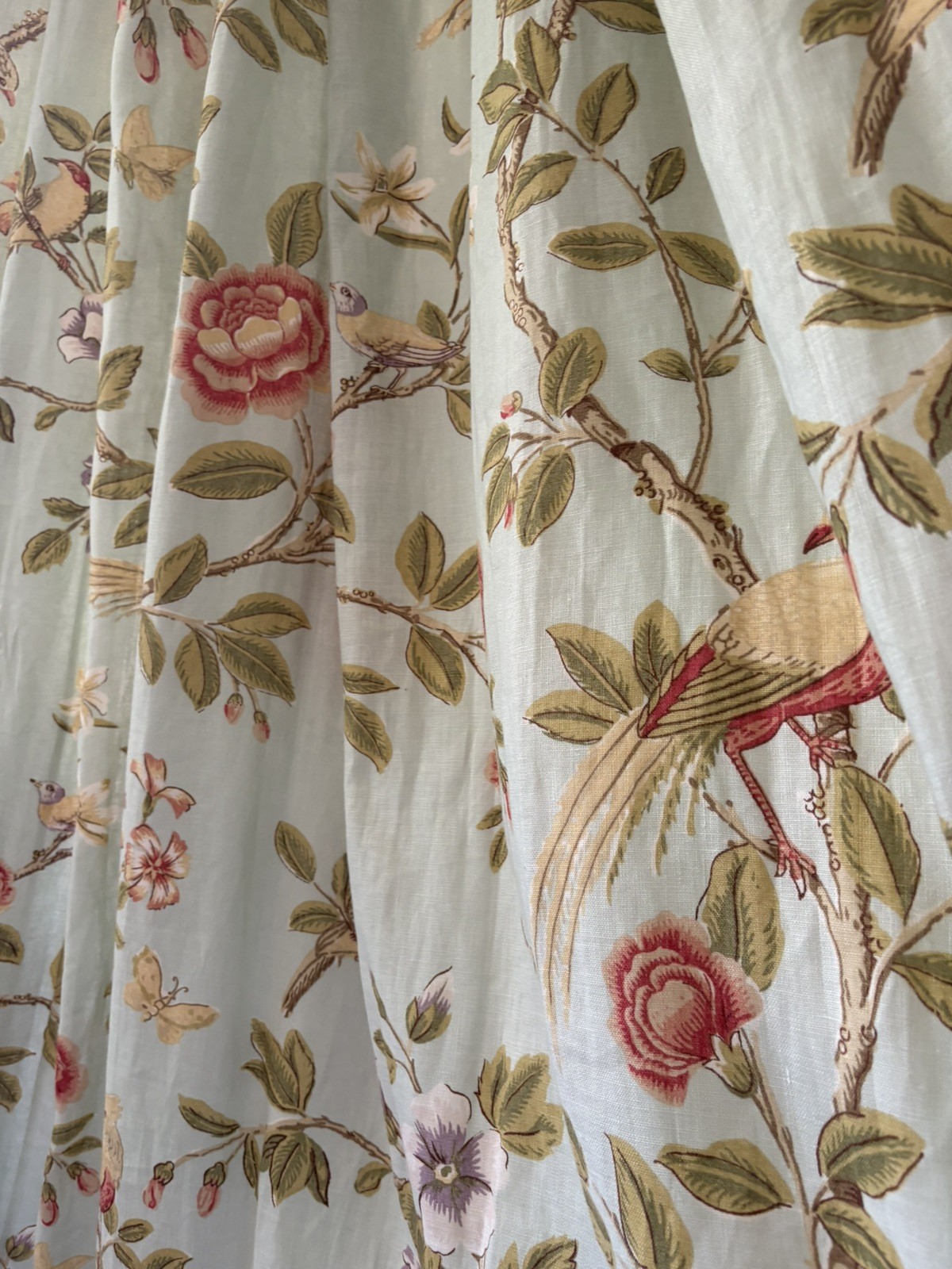 2 Chinoiserie Linen 100 In Long, 200 In Wide French Pleated, Custom, Lined, Read