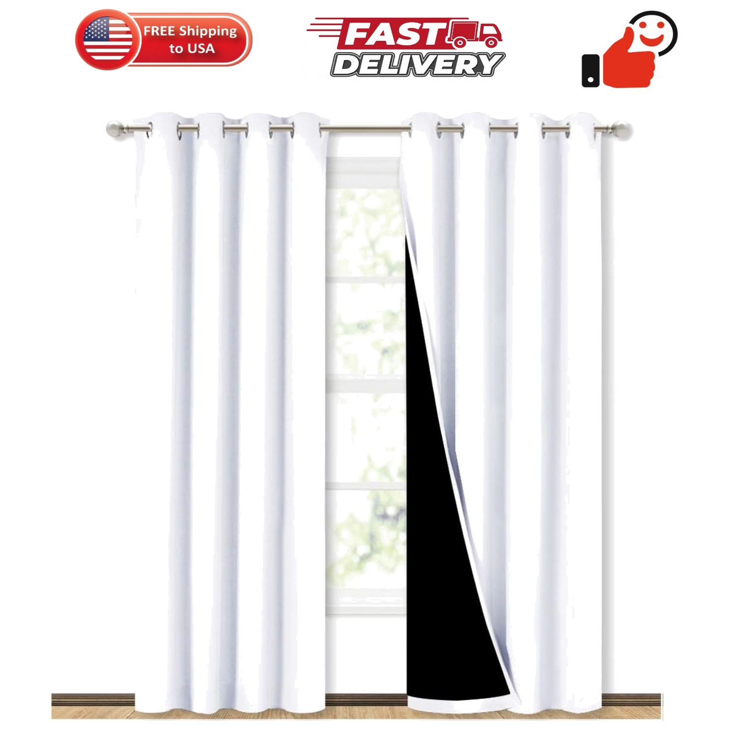 100% Blackout Window Curtain Panels, Cold and Full Light Blocking Drapes with…