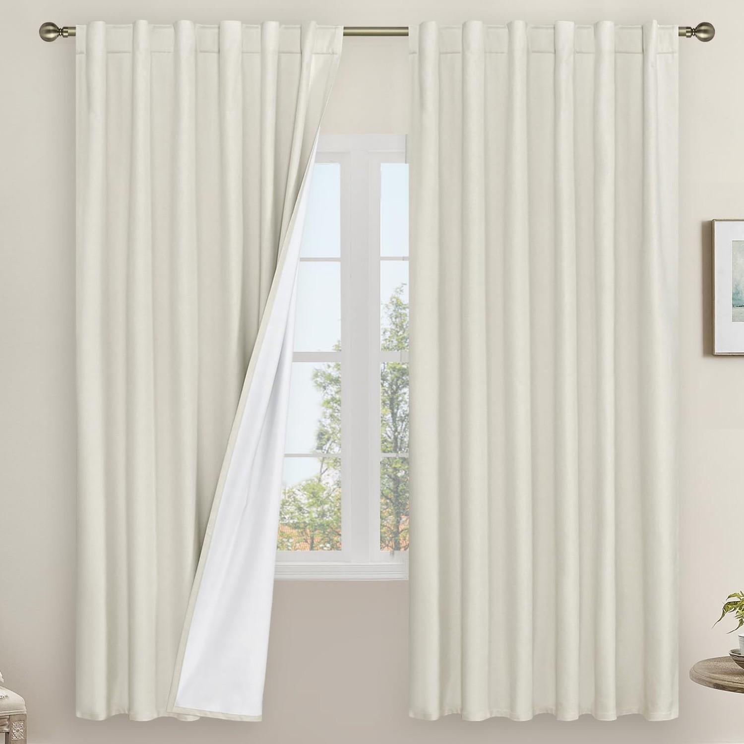 LAMIT Ivory 100% Blackout Linen Curtains, 72 Inch Linen Textured Living Room …