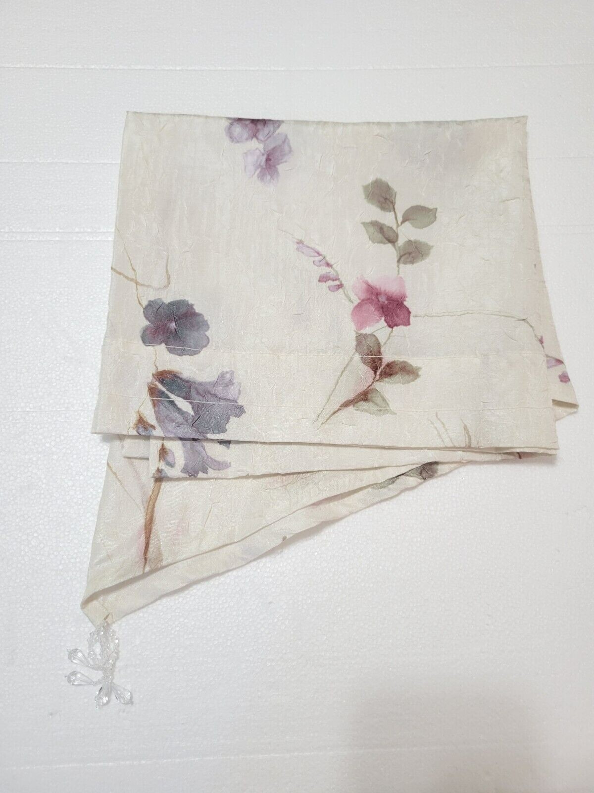 Window Valence Curtain Topper Pink Purple Floral Crinkle Polyester Beads