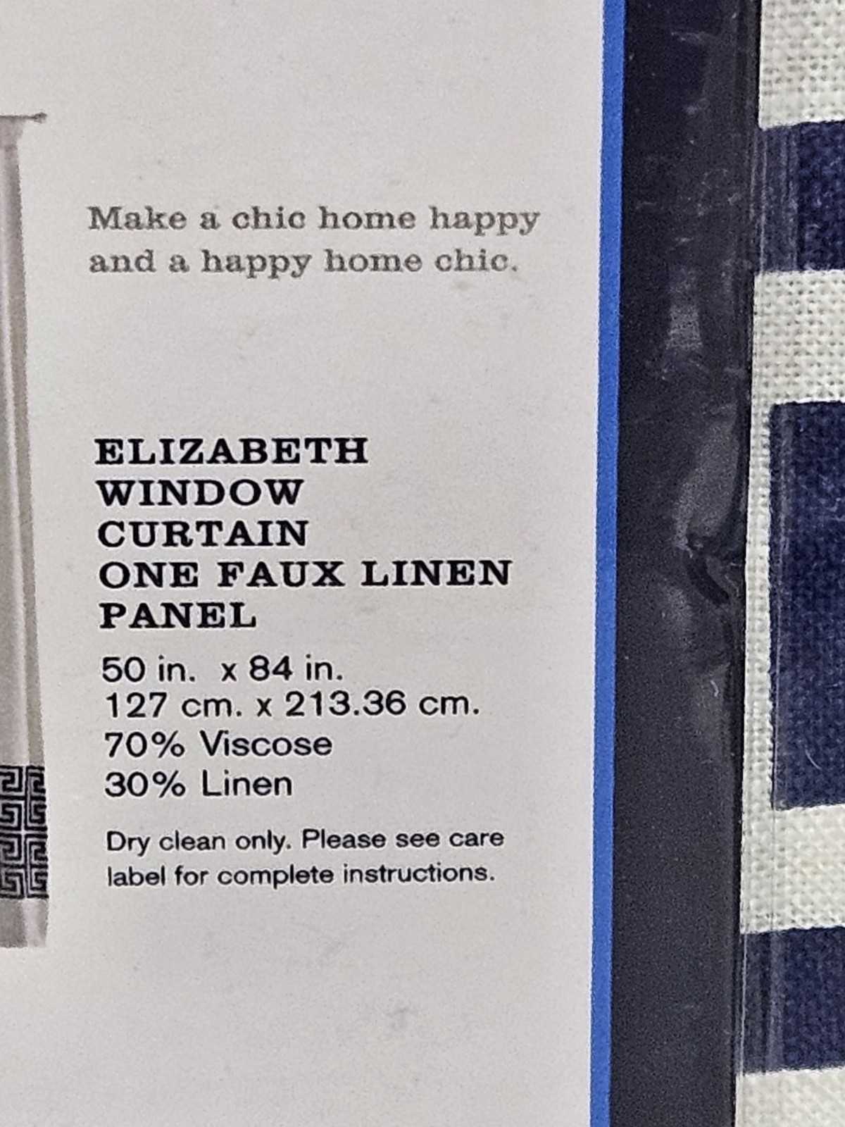 Happy Chic Jonathan Adler Curtain White Dark Blue Curtain Panel India 50×84 New