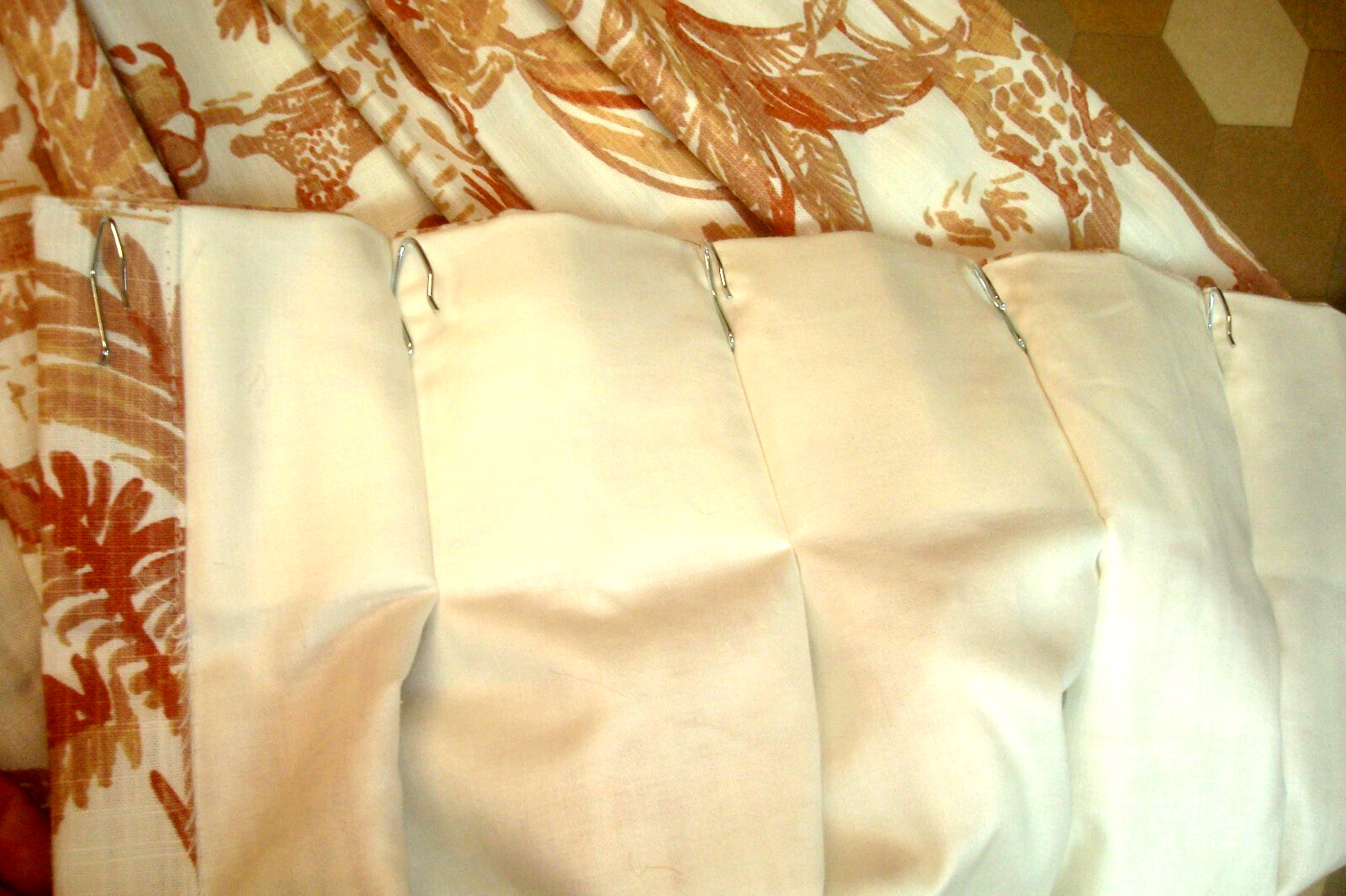New One Pair Custom Lined DRAPES Meru African Animal Toile Clay Pleated 84″ lg