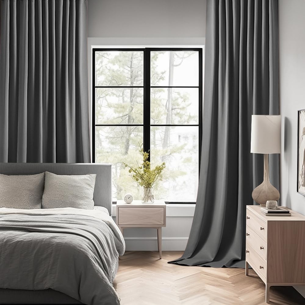Back Tab Grey Blackout Curtains 120 Inch Long 2 Panels Set for Living Room Be…