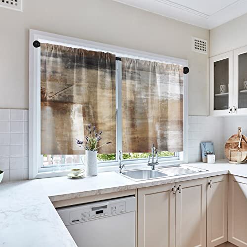 Brown Kitchen Curtains Grey Beige Window Curtains W52 x L36 Abstract Brown