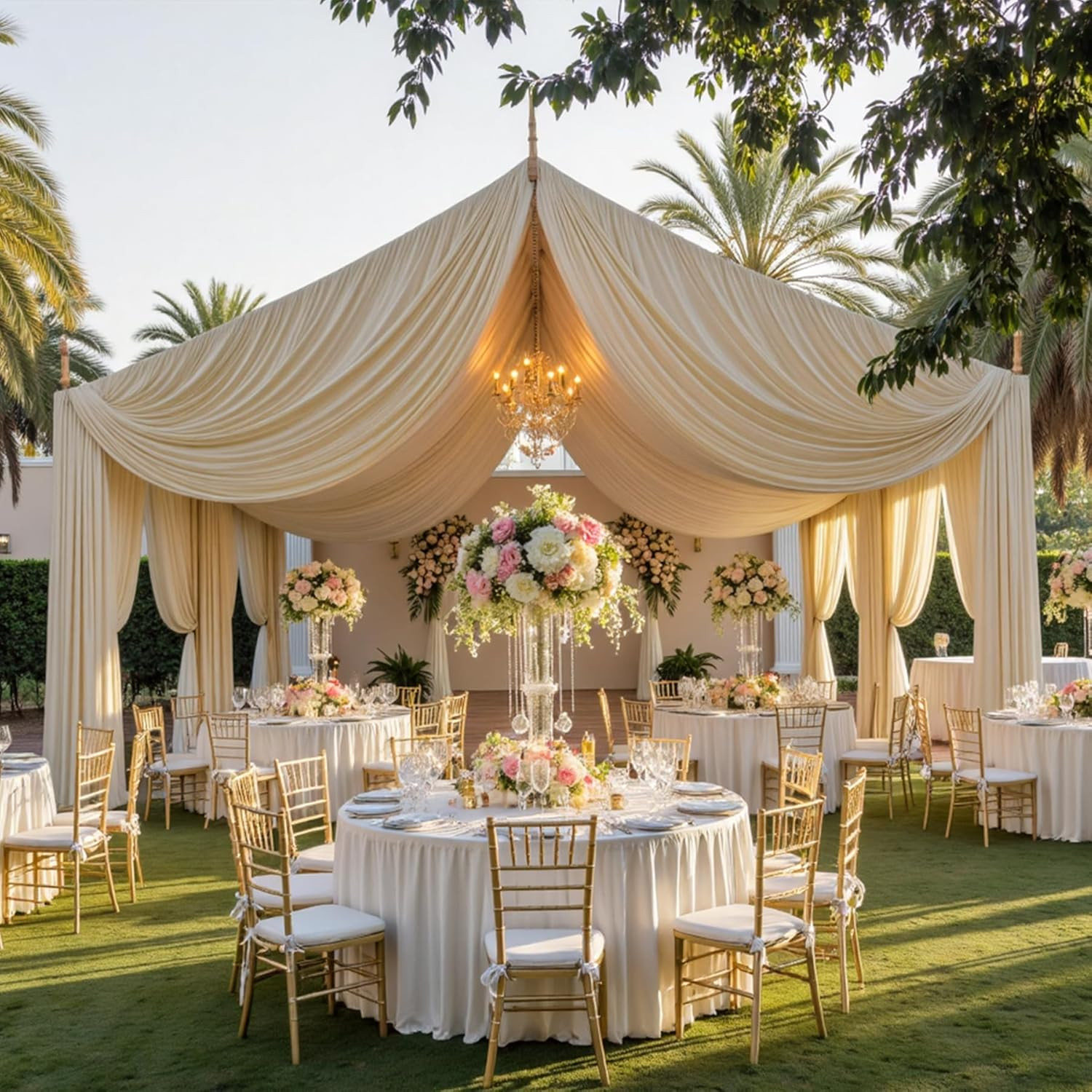 20Ft Beige Ceiling Drapes for Weddings & Events, 2 Panels, Easy to Hang