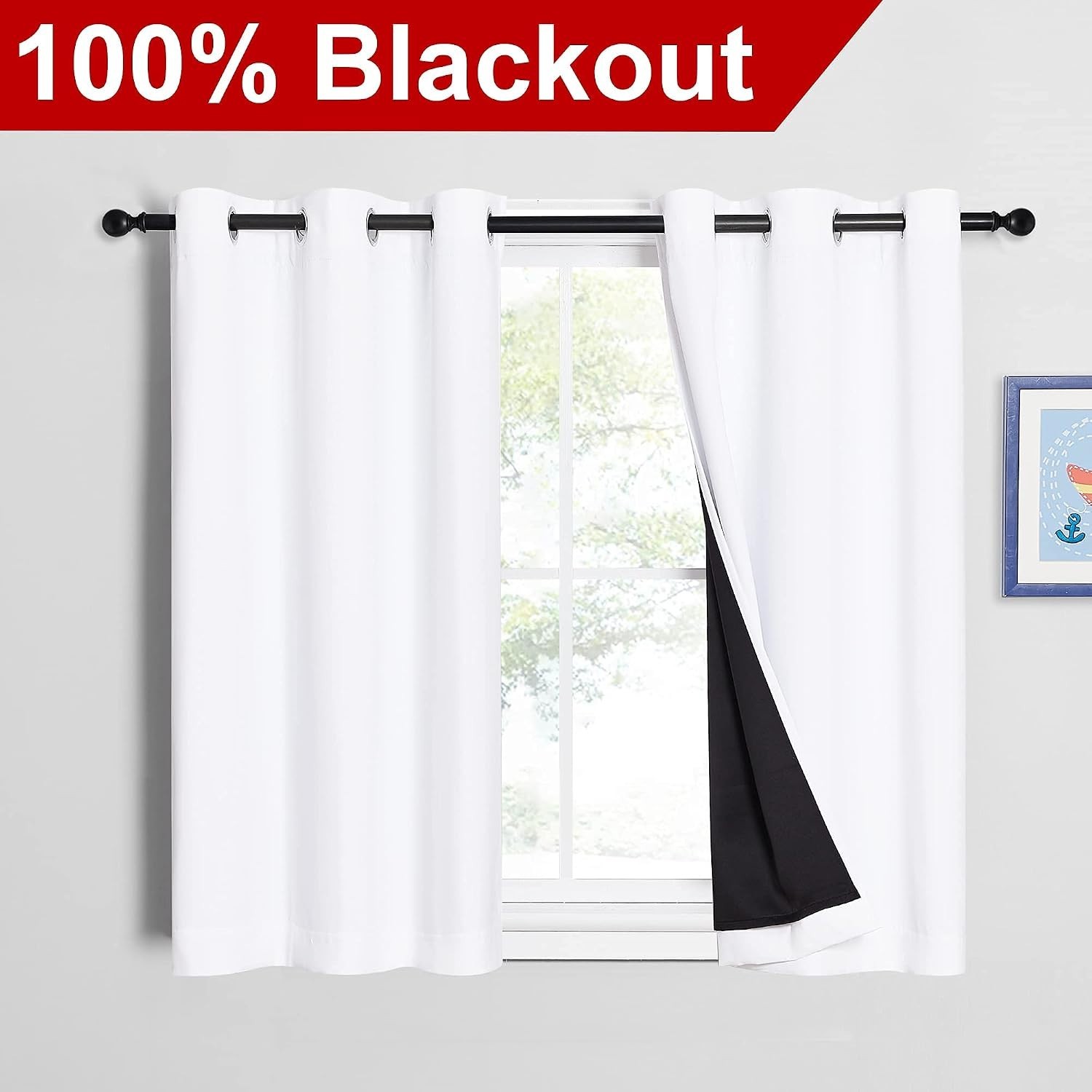 2-Pack White Blackout Curtains – 45″ L x 42″ W – Grommet Top
