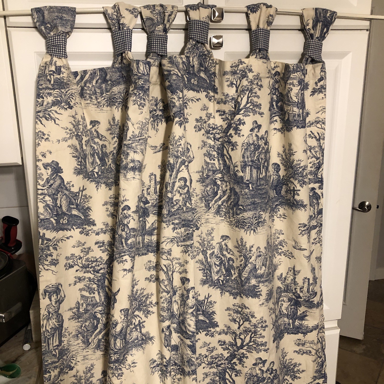 Waverly Pair Rustic Blue Cream Toile Curtains 82 X 50 Cotton Fancy Tops