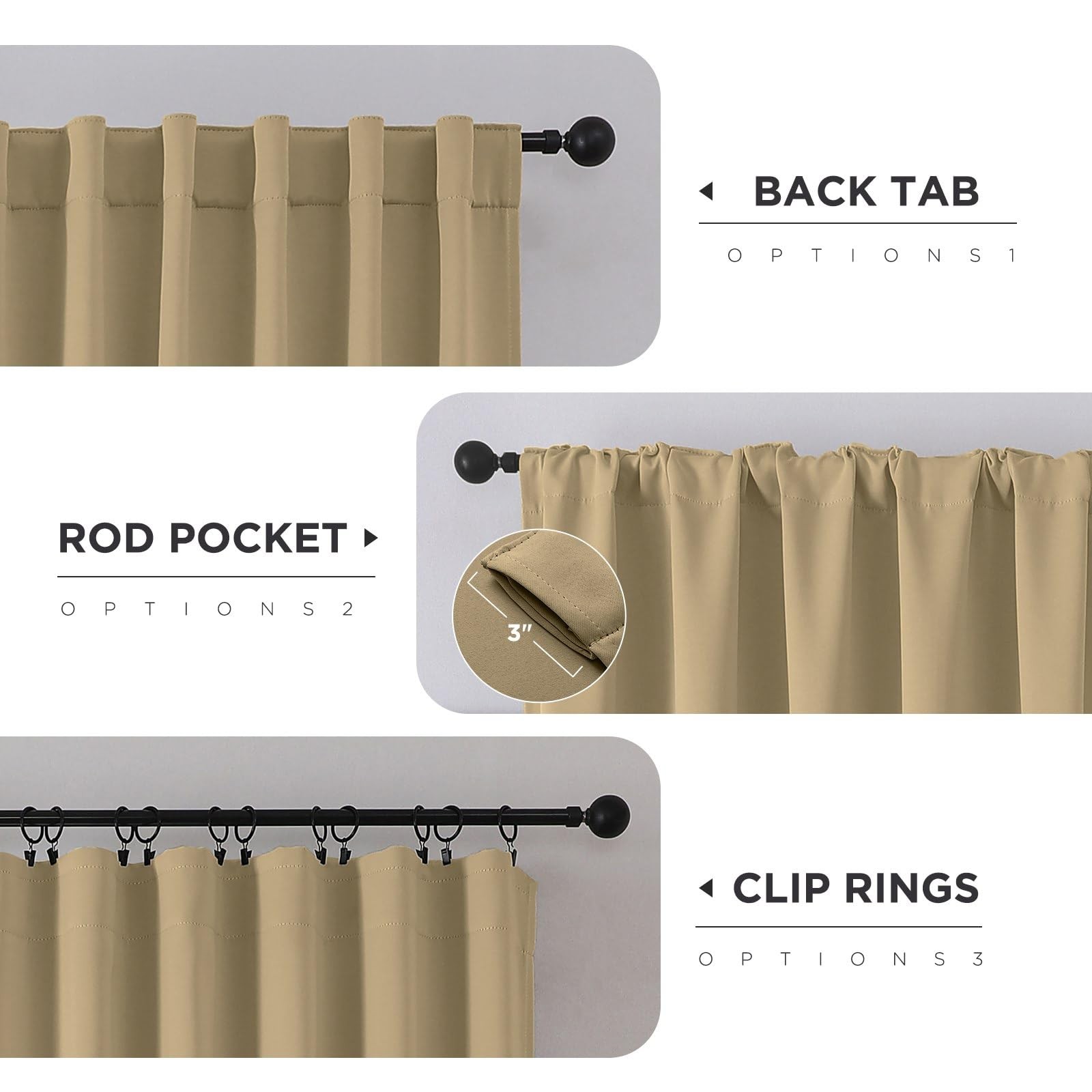 Blackout Curtains 96 Inches Length 2 Panels Set, Rod Pocket and Back Tab Wind…