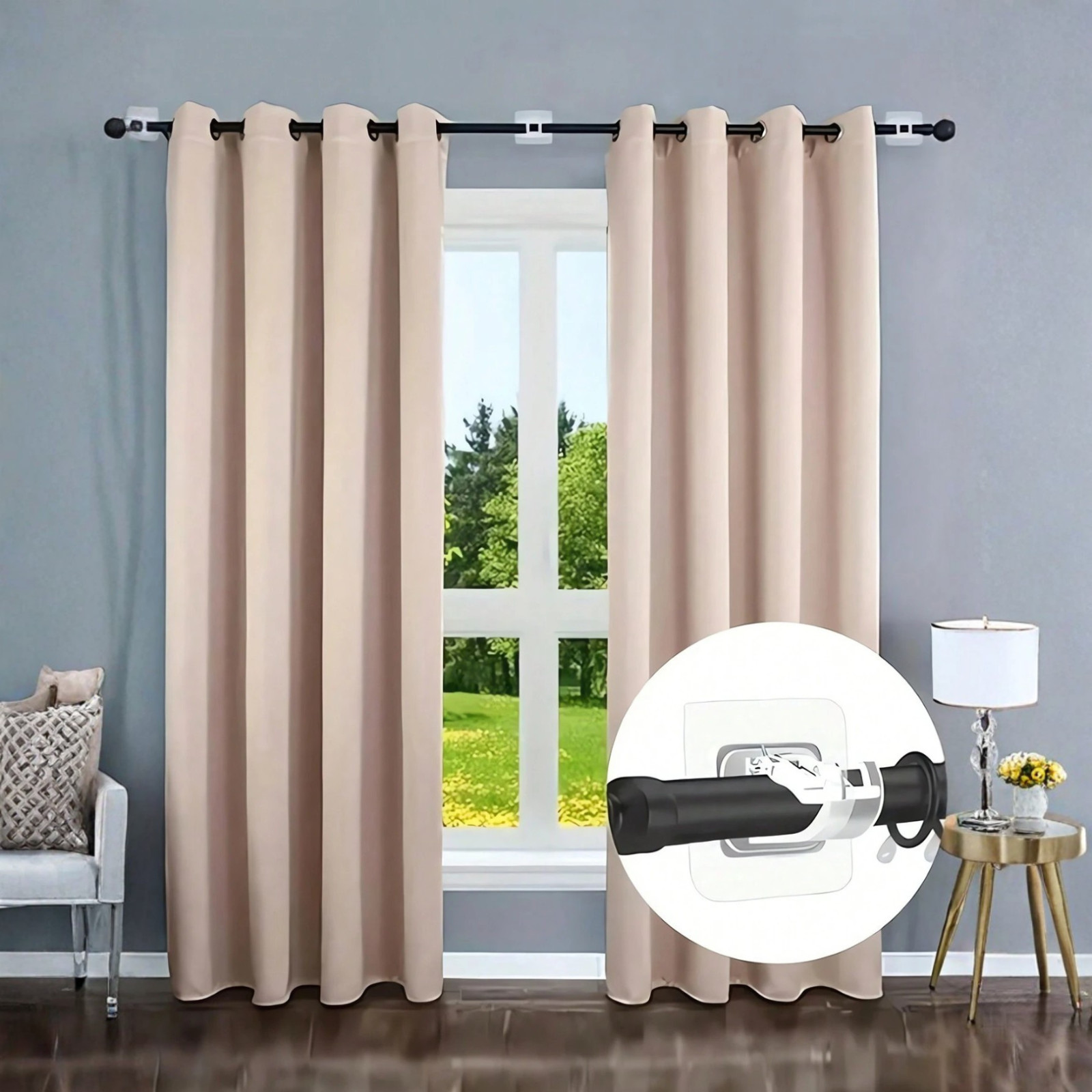 Strong Adhesive Curtain Rod Bracket Wall-Mounted Spring Hooks Curtain Rod Hanger