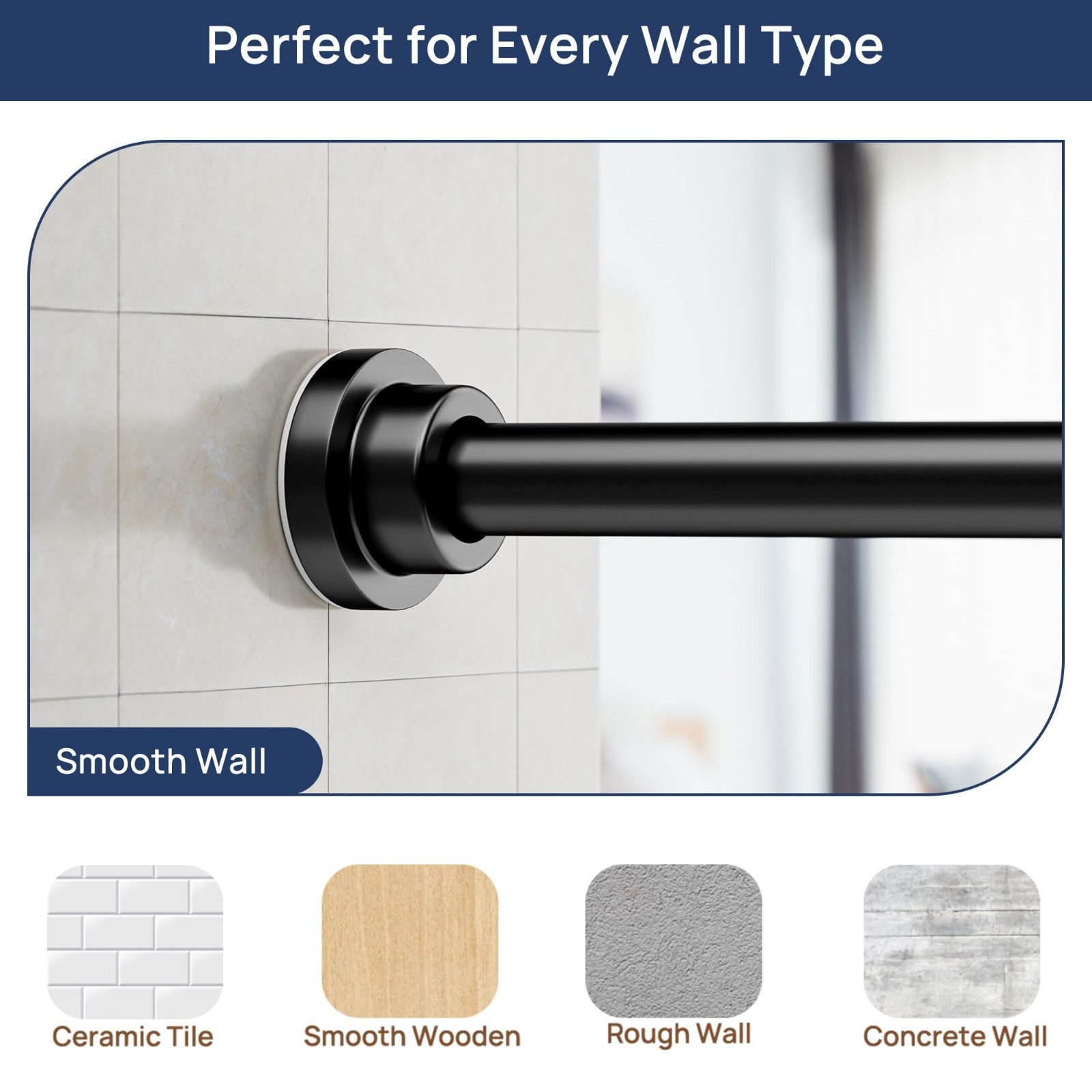 Adjustable Spring Tension Curtain Rods 32-66″ – No Drill, Matte Black, 2 Pack