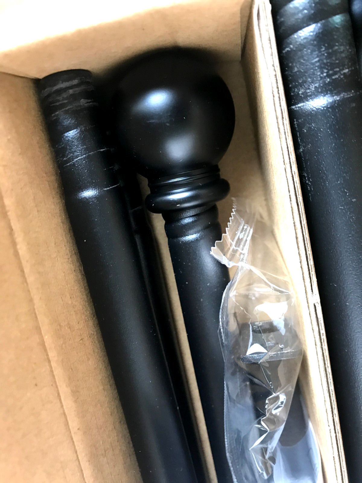 Matte Black Curtain Rod Set Ball Finials Window Drapery Pole Hardware 4 Ft 2 Pk