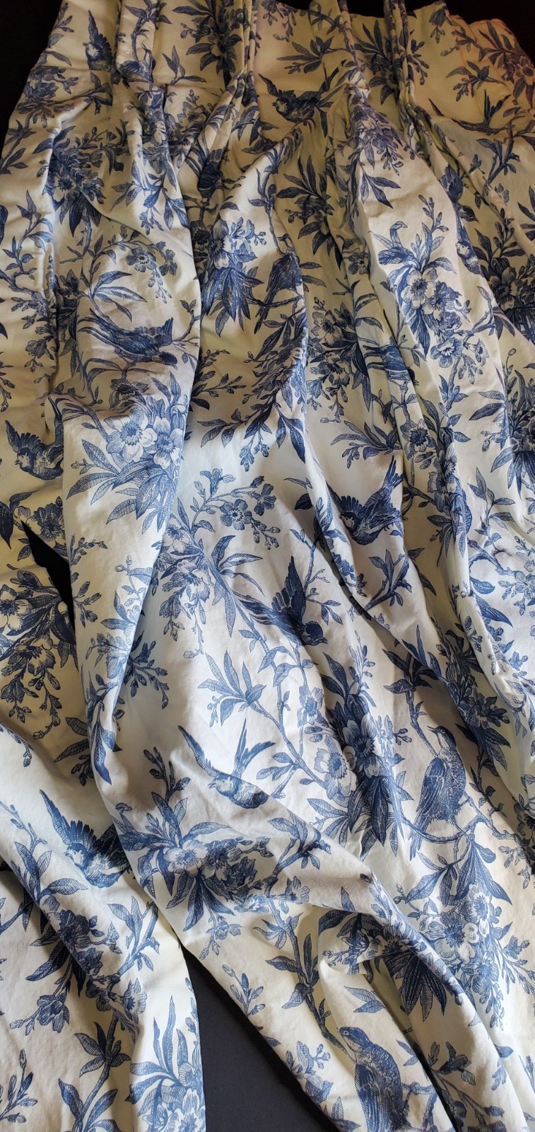 Custom Made Pinch Pleated Lined Drapes Blue/White Birds 2 Panels Ea *18″x 97″*